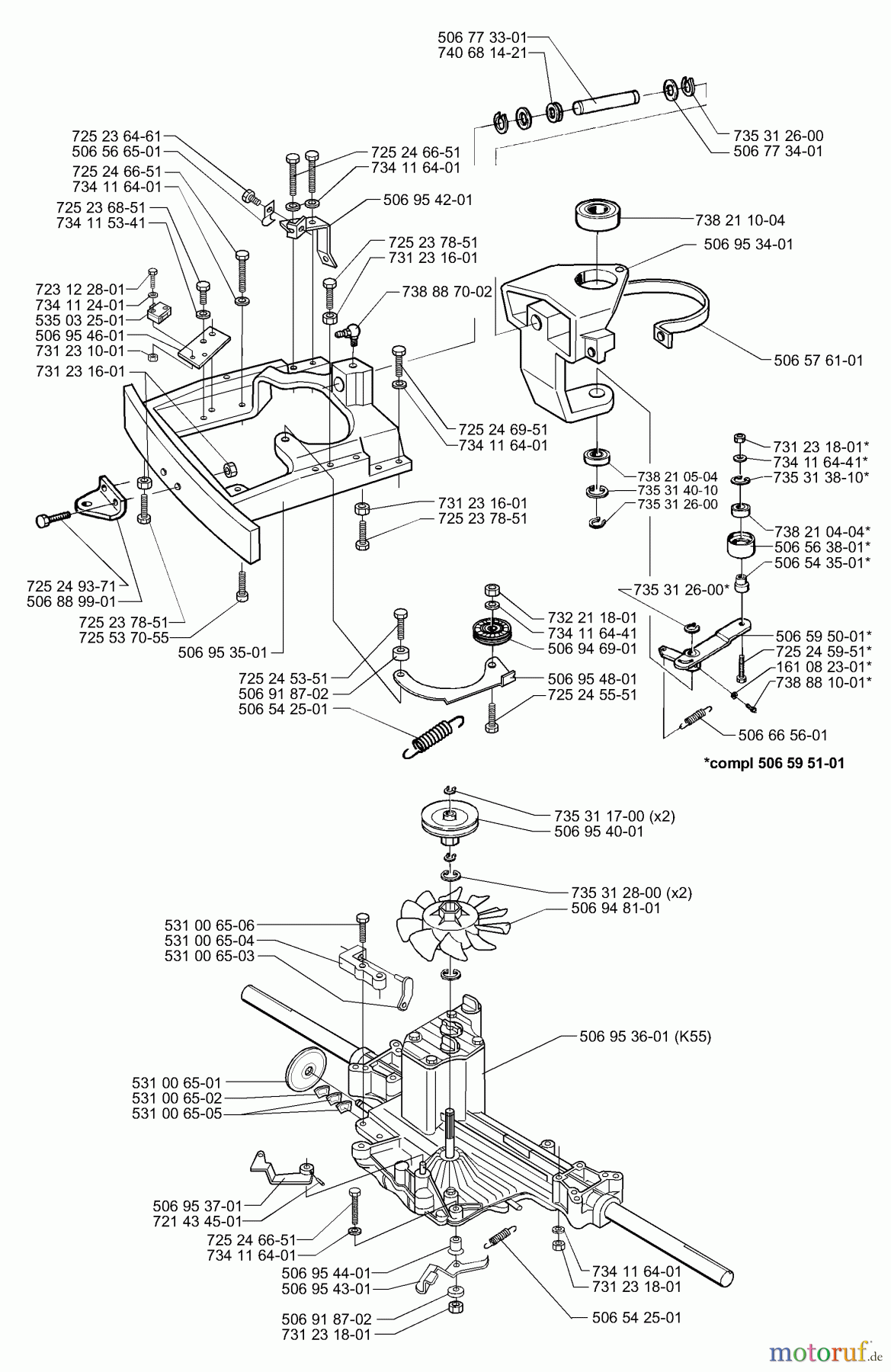 Husqvarna Reitermäher, Motor hinten Rider 970 H-15 - Husqvarna Swedish Rider (1998-01 & After) Rear Section/Hydro