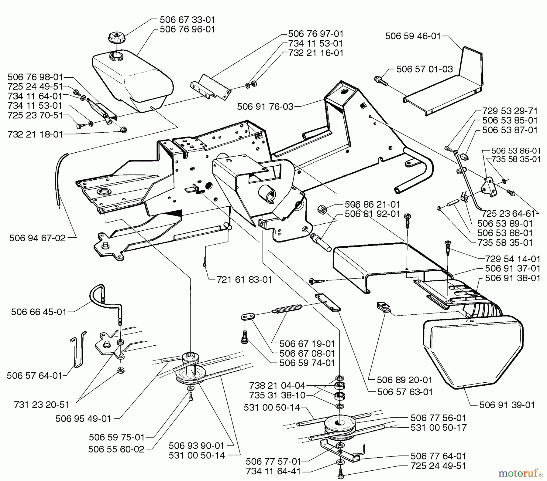 Husqvarna Reitermäher, Motor hinten Rider 970 HST - Husqvarna Swedish Rider (1997-02 & After) Frame And Tank Assembly
