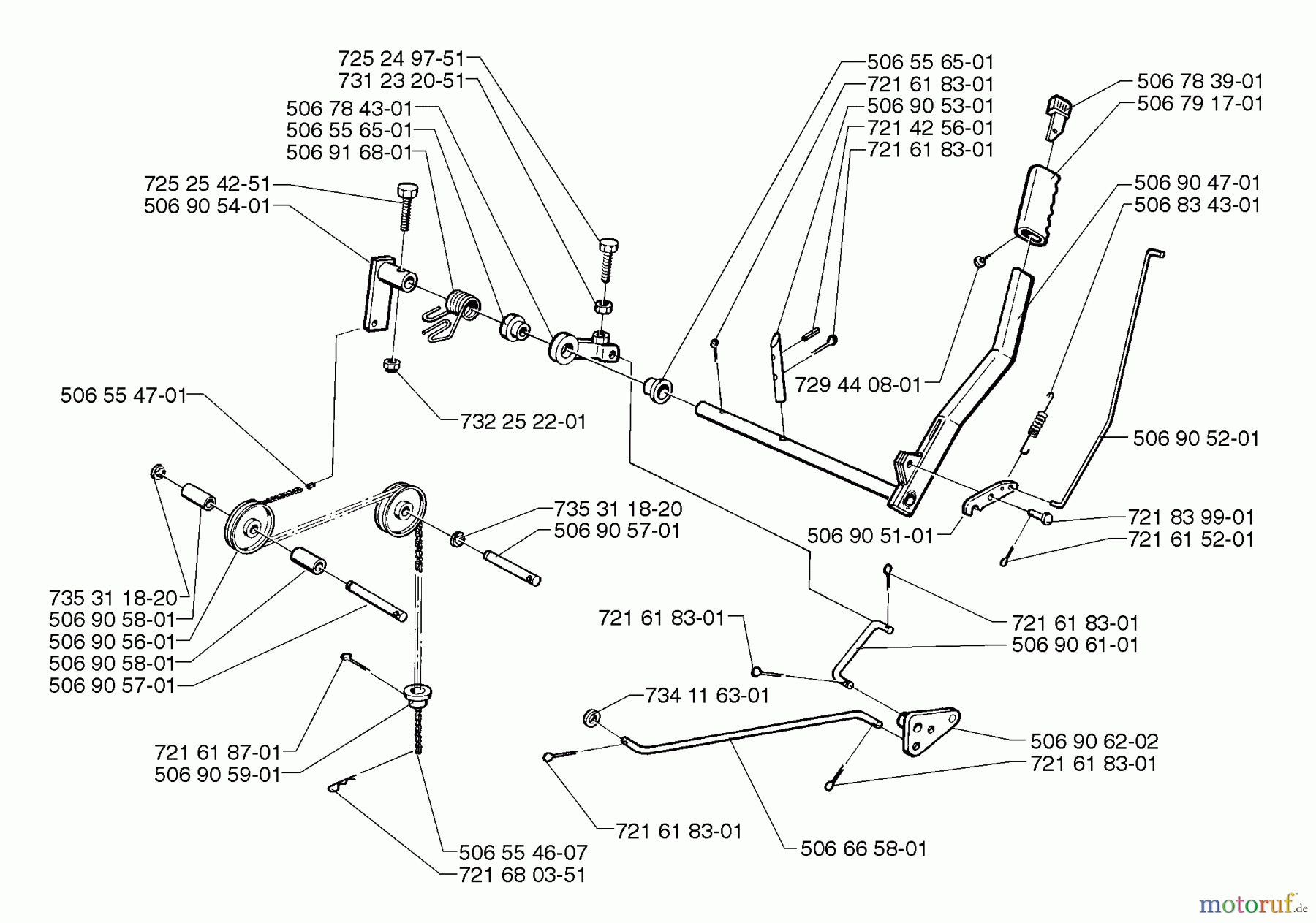 Husqvarna Reitermäher, Motor hinten Rider 970 HST - Husqvarna Swedish Rider (1997-02 & After) Lever Assembly Part 1