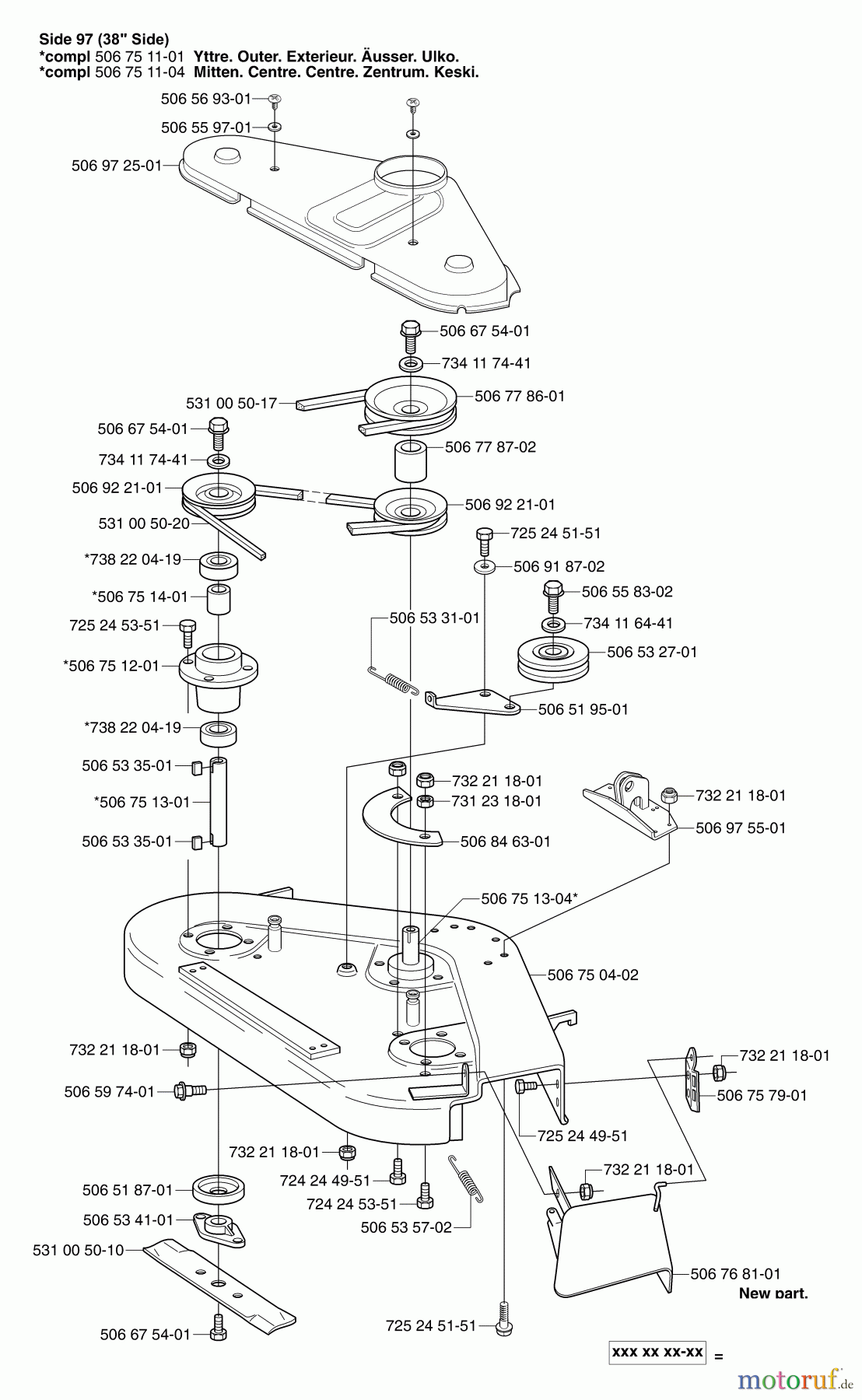 Husqvarna Reitermäher, Motor hinten Rider Pro 15 - Husqvarna Rear-Engine Rider (2003-01 & After) Deck Assy. Side Discharge
