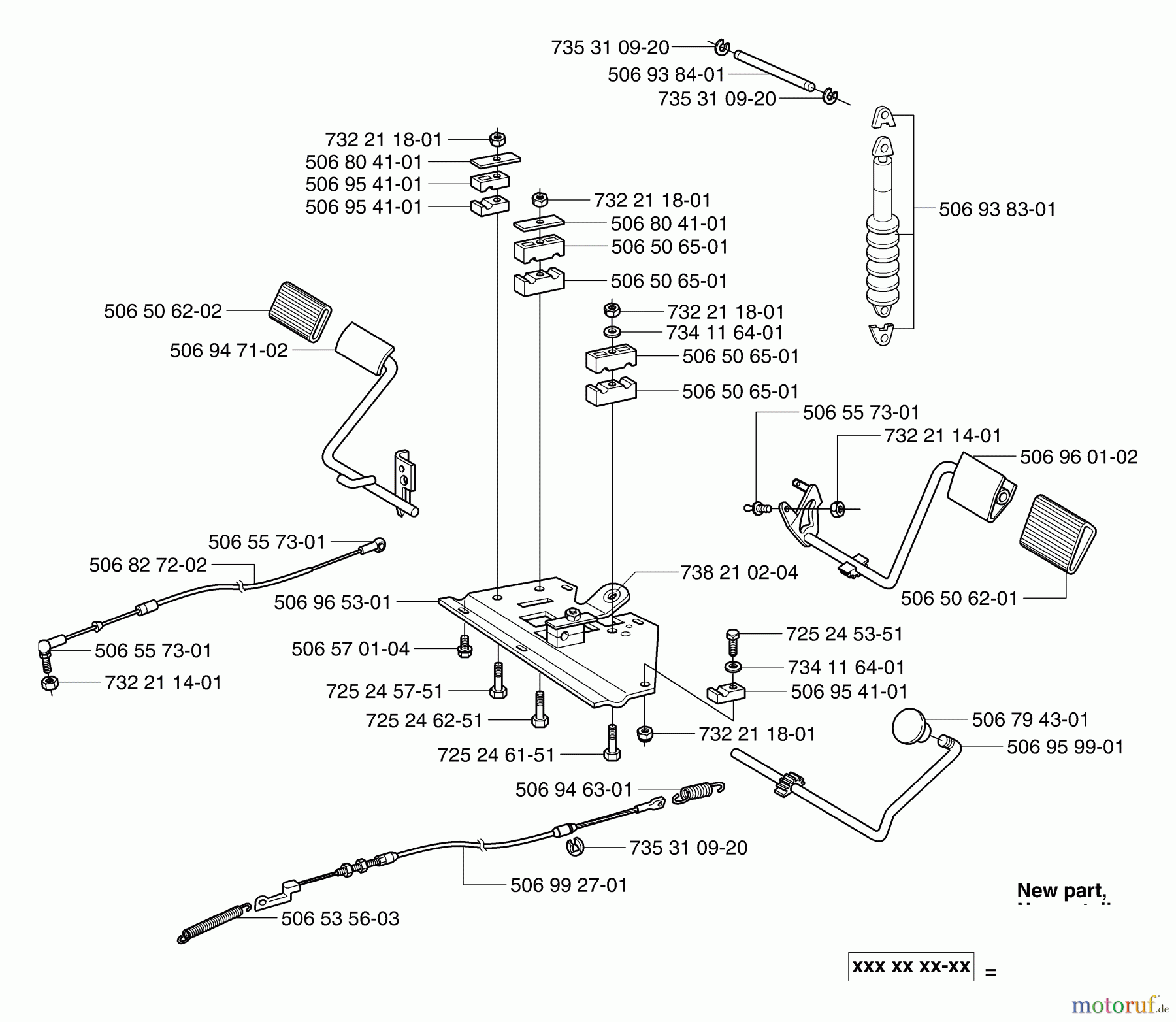 Husqvarna Reitermäher, Motor hinten Rider Pro 15 - Husqvarna Rear-Engine Rider (2003-01 & After) Pedals/Cable