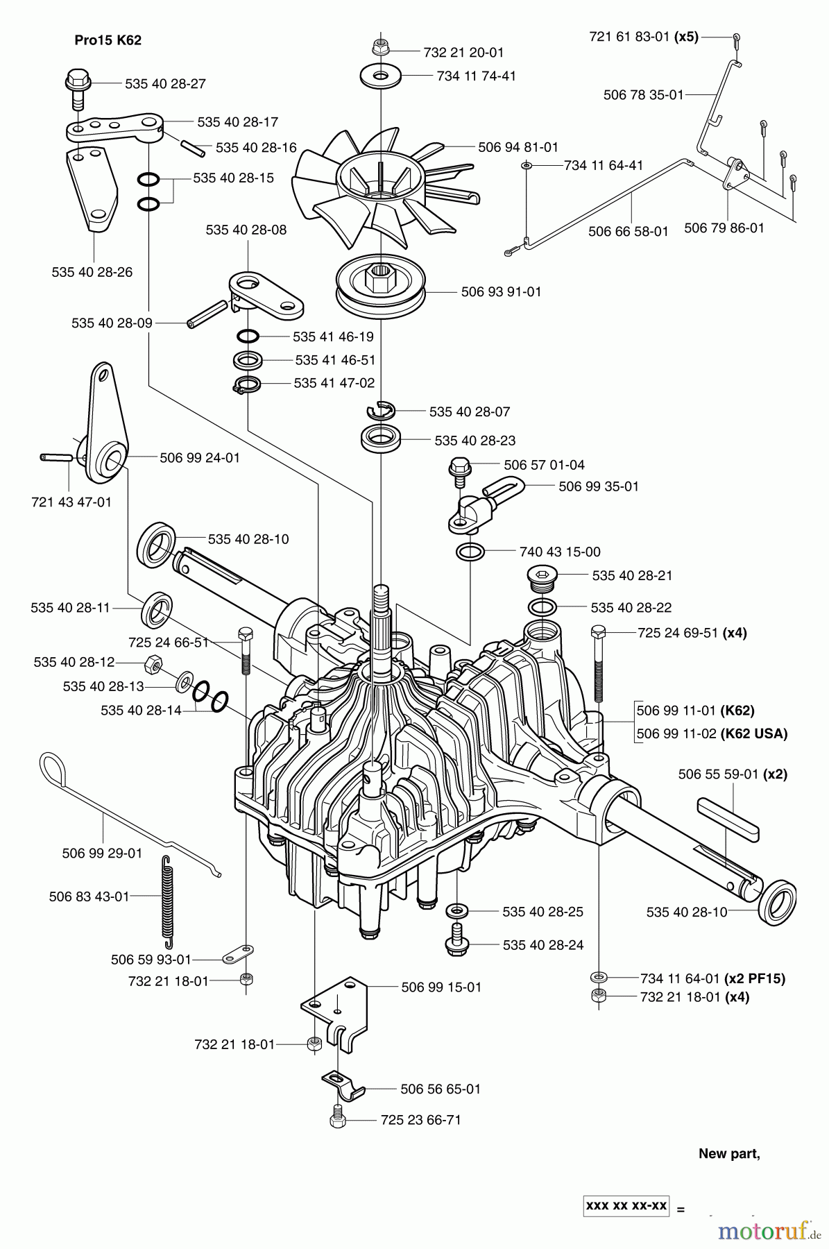 Husqvarna Reitermäher, Motor hinten Rider Pro 15 - Husqvarna Rear-Engine Rider (2003-01 & After) Transmission
