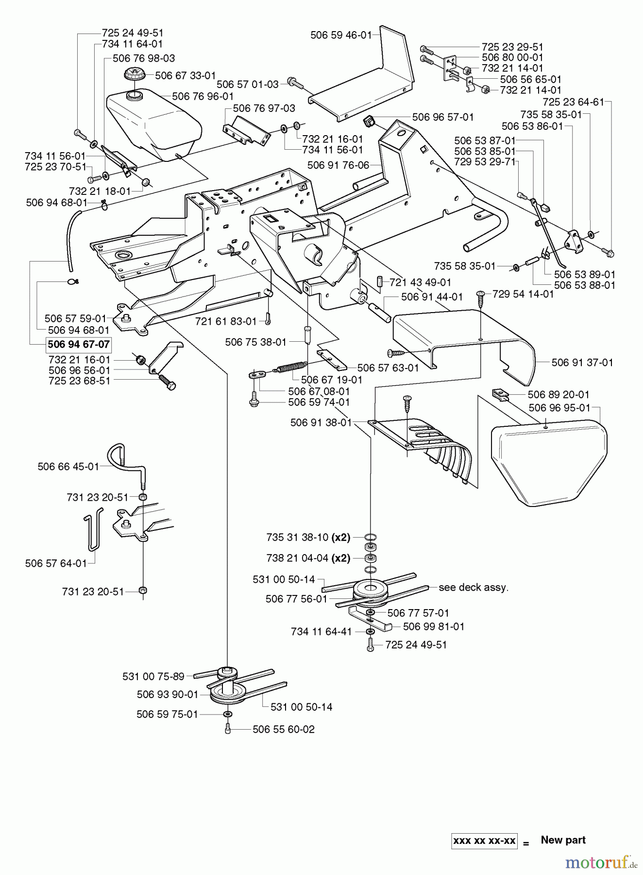 Husqvarna Reitermäher, Motor hinten Rider Pro 15-V2 - Husqvarna Rear-Engine Rider (2003-01 & After) Chassis