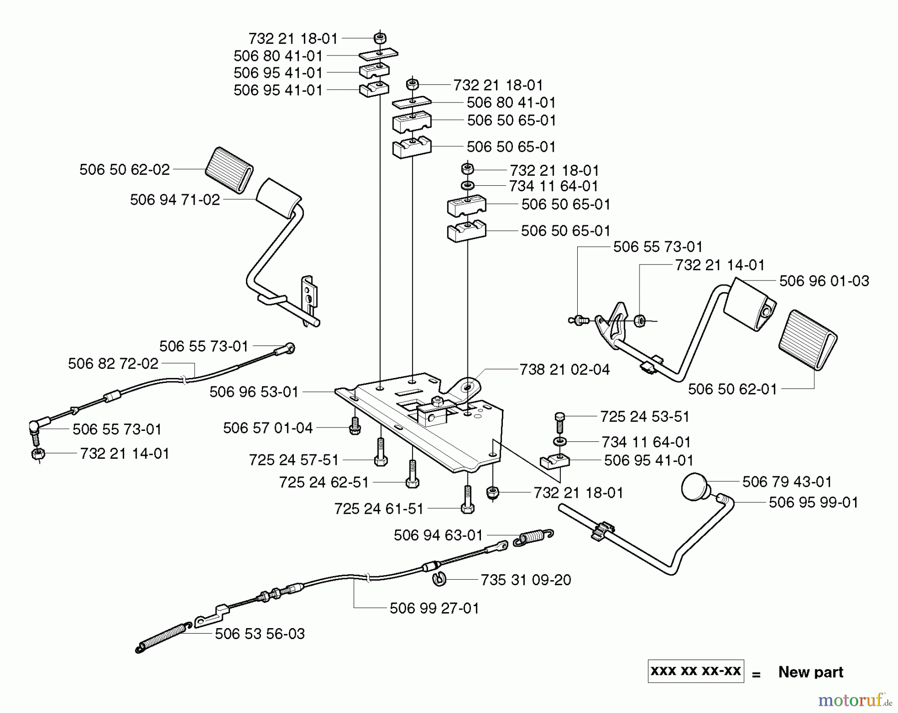 Husqvarna Reitermäher, Motor hinten Rider Pro 15-V2 - Husqvarna Rear-Engine Rider (2003-01 & After) Pedals/Cables