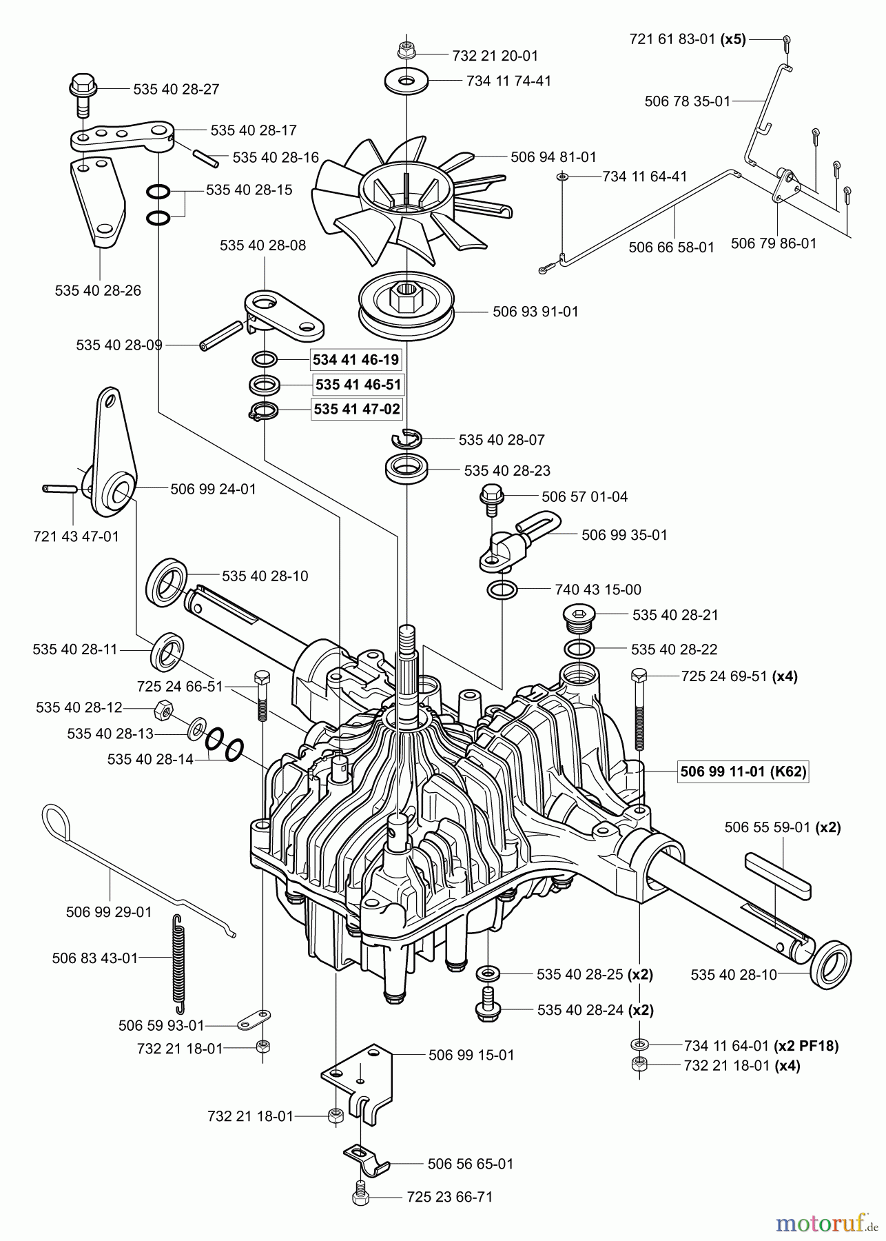 Husqvarna Reitermäher, Motor hinten Rider Proflex 18 - Husqvarna Rear-Engine Rider (2001-01 & After) Hydro (Proflex 18/K62)