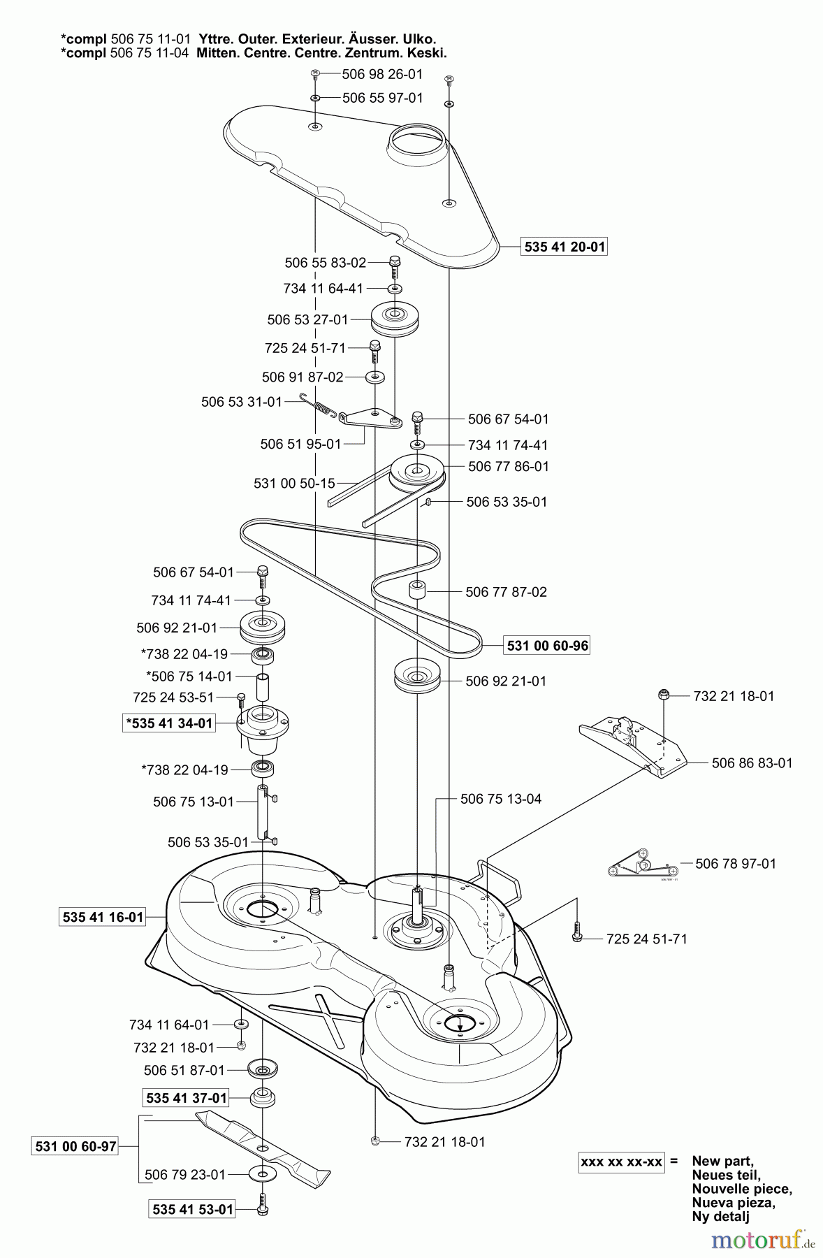 Husqvarna Reitermäher, Motor hinten Rider Proflex 18 - Husqvarna Rear-Engine Rider (2001-01 & After) Deck (44
