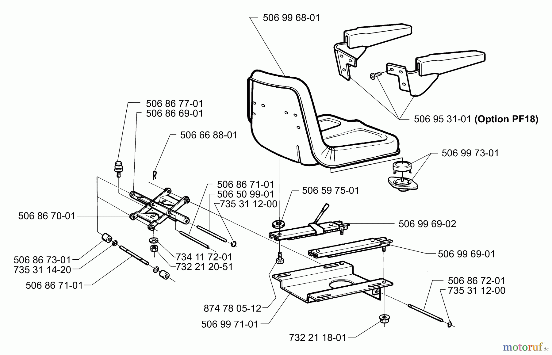 Husqvarna Reitermäher, Motor hinten Rider Proflex 18 - Husqvarna Rear-Engine Rider (2001-01 & After) Seat (A)