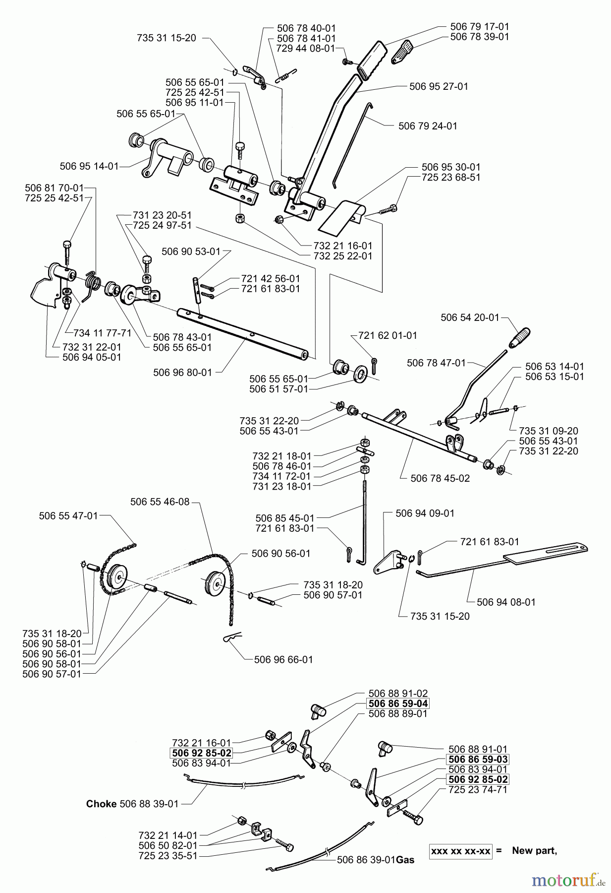 Husqvarna Reitermäher, Motor hinten Rider Proflex 21 - Husqvarna Rear-Engine Rider (2001-02 & After) Levers & Cables