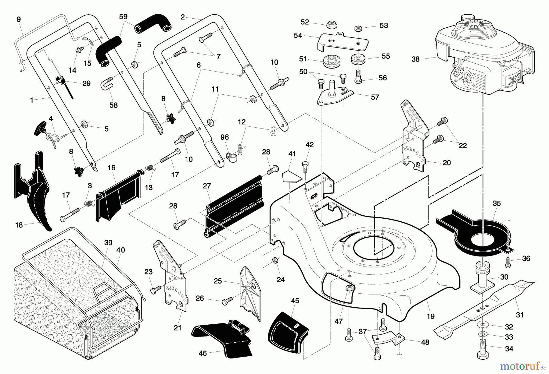 Husqvarna Rasenmäher 5521 RS (96143000200) - Husqvarna Walk-Behind Mower (2005-03 & After) Handle & Deck Assembly