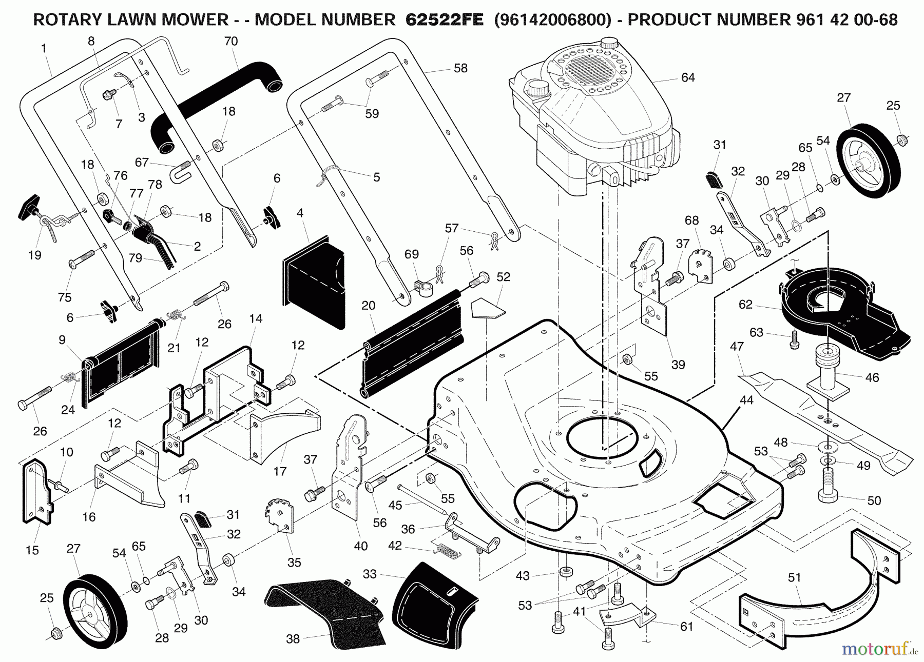  Husqvarna Rasenmäher 62522 FE (96142006800) - Husqvarna Walk-Behind Mower (2009-01 & After) Repair Parts #1