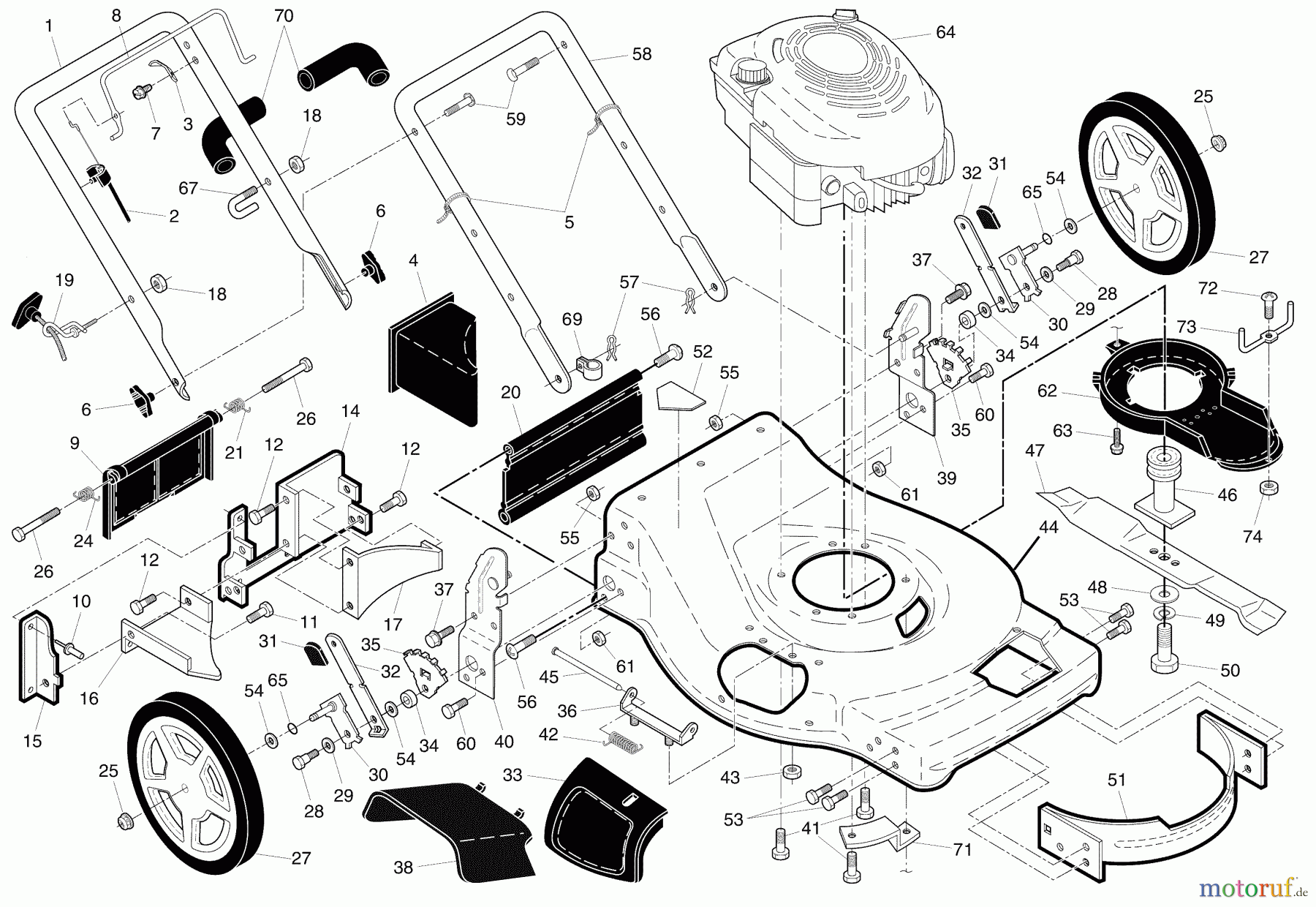 Husqvarna Rasenmäher 6522 SH (96143000904) - Husqvarna Walk-Behind Mower (2006-08 & After) Handle & Deck Assembly