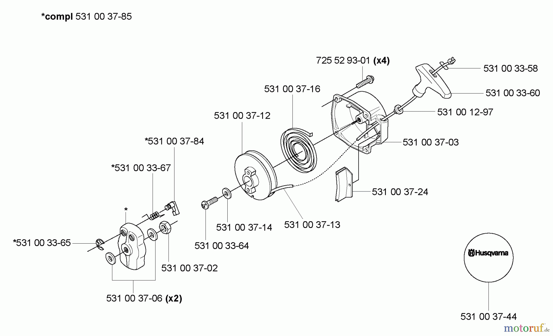  Husqvarna Bläser / Sauger / Häcksler / Mulchgeräte 165 BT - Husqvarna Backpack Blower (2005-08 & After) Starter Assy.