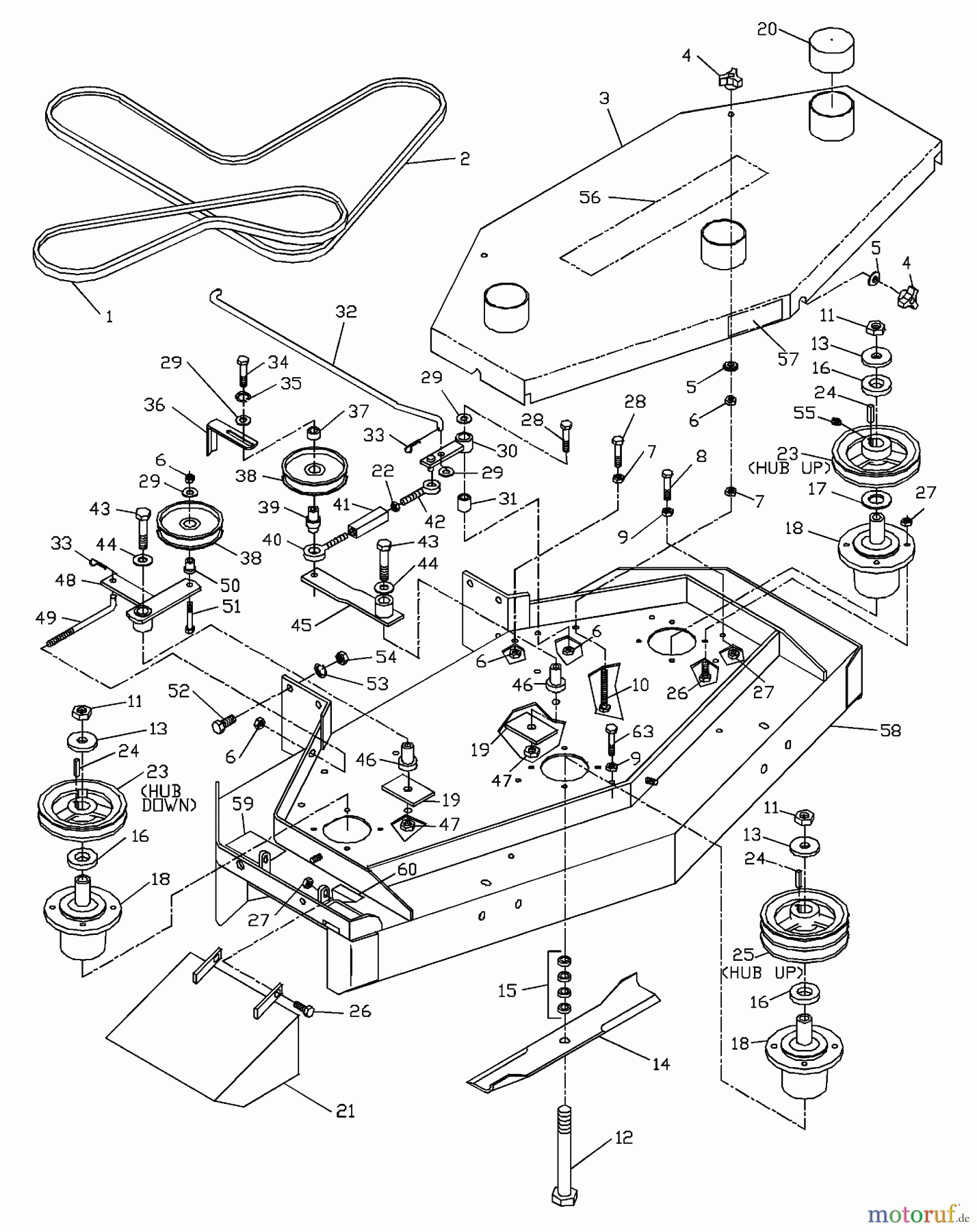 Husqvarna Rasenmäher für Großflächen W 4814A (968999104) - Husqvarna Wide-Area Walk-Behind Mower (2000-02 to 2001-01) Front Deck