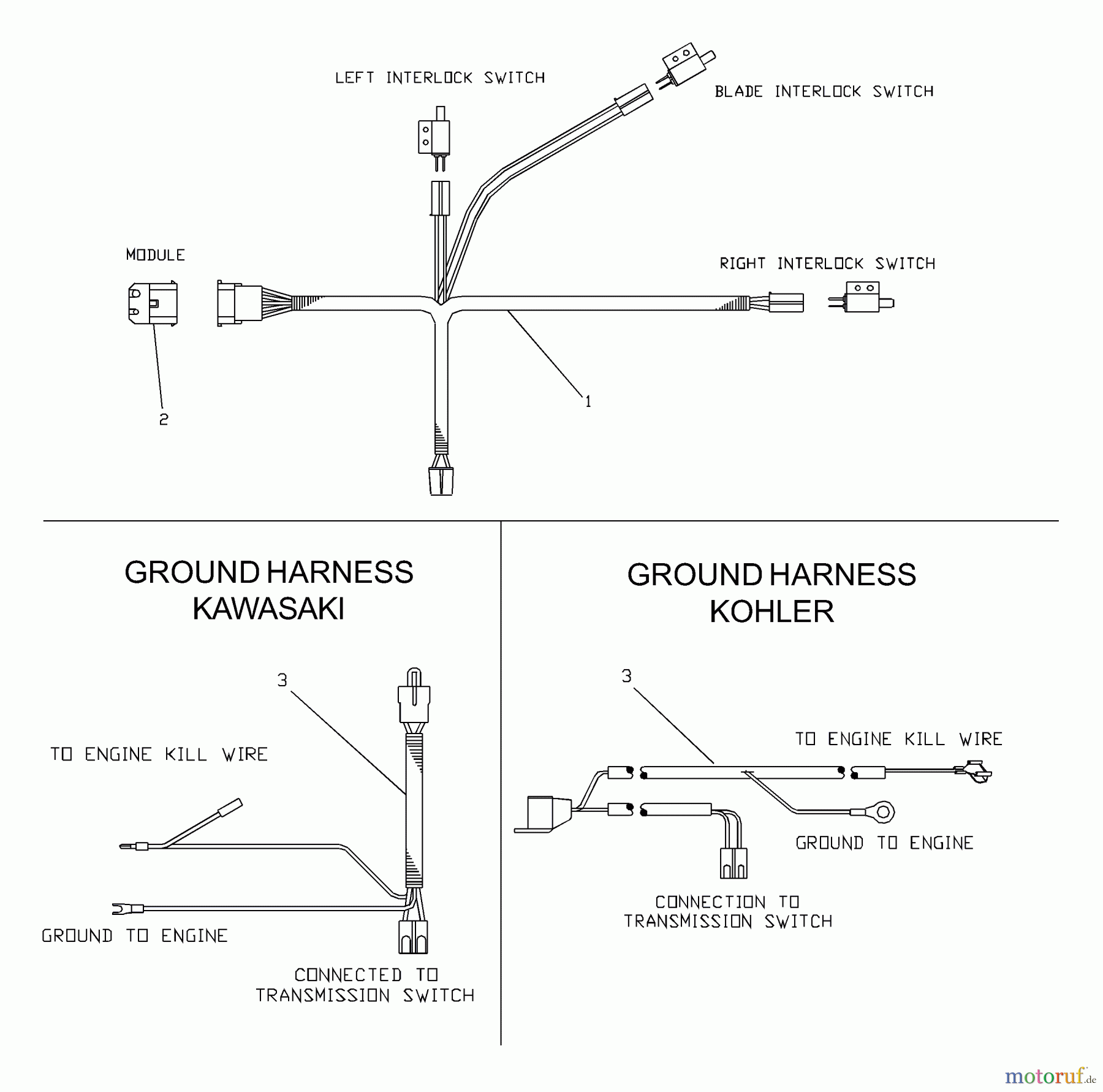 Husqvarna Rasenmäher für Großflächen W 3614A (968999103) - Husqvarna Wide-Area Walk-Behind Mower (2001-02 & After) Wiring Harness