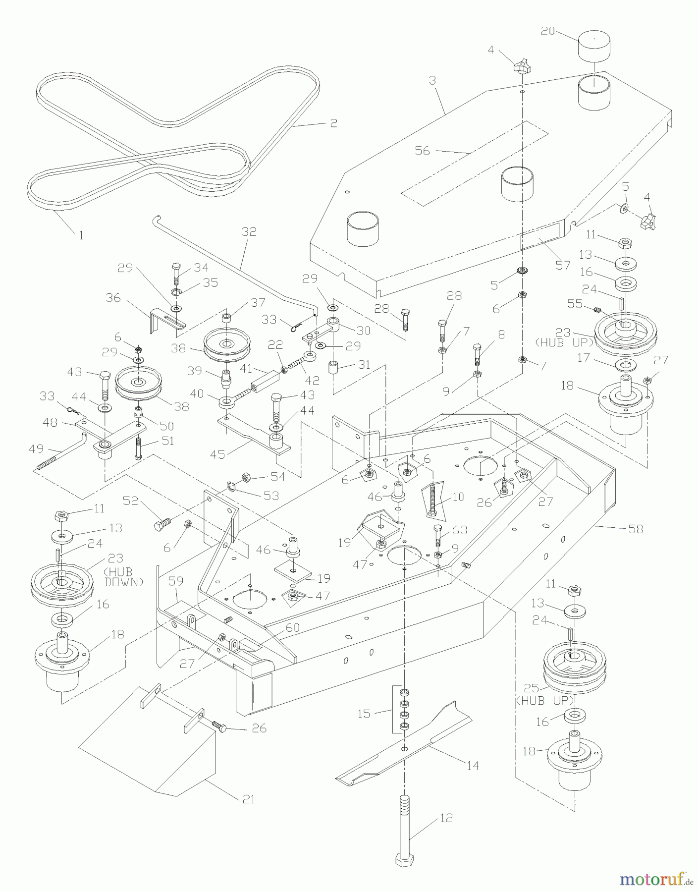 Husqvarna Rasenmäher für Großflächen WG 4815P (968999278) - Husqvarna Wide-Area Walk-Behind Mower (2005-08 to 2008-05) Front Deck 48