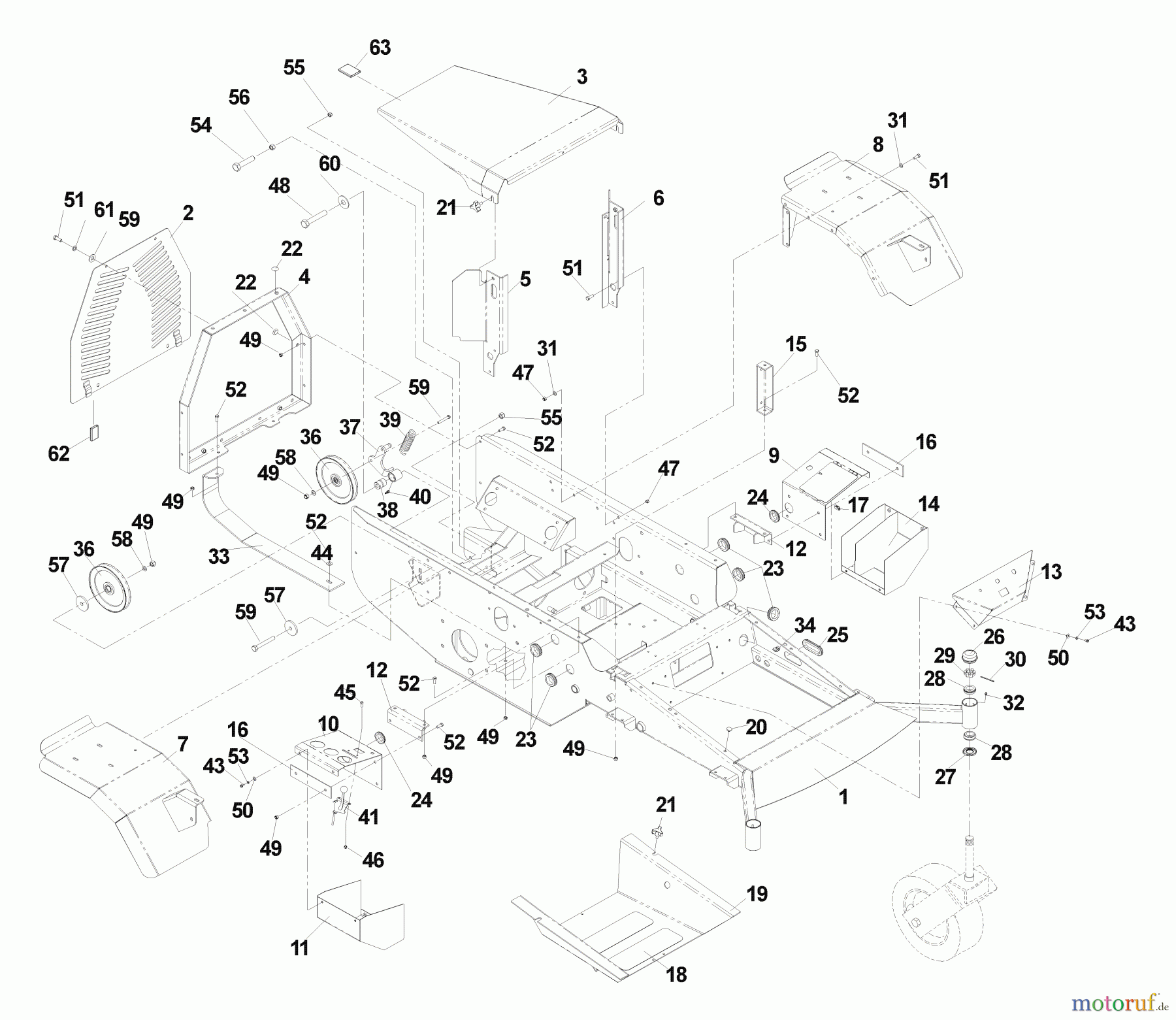 Husqvarna Nullwendekreismäher, Zero-Turn BZ 7234 D (968999216) - Husqvarna Zero-Turn Mower (2004-11 & After) (SN: 033600000 & Up) Main Frame Assembly