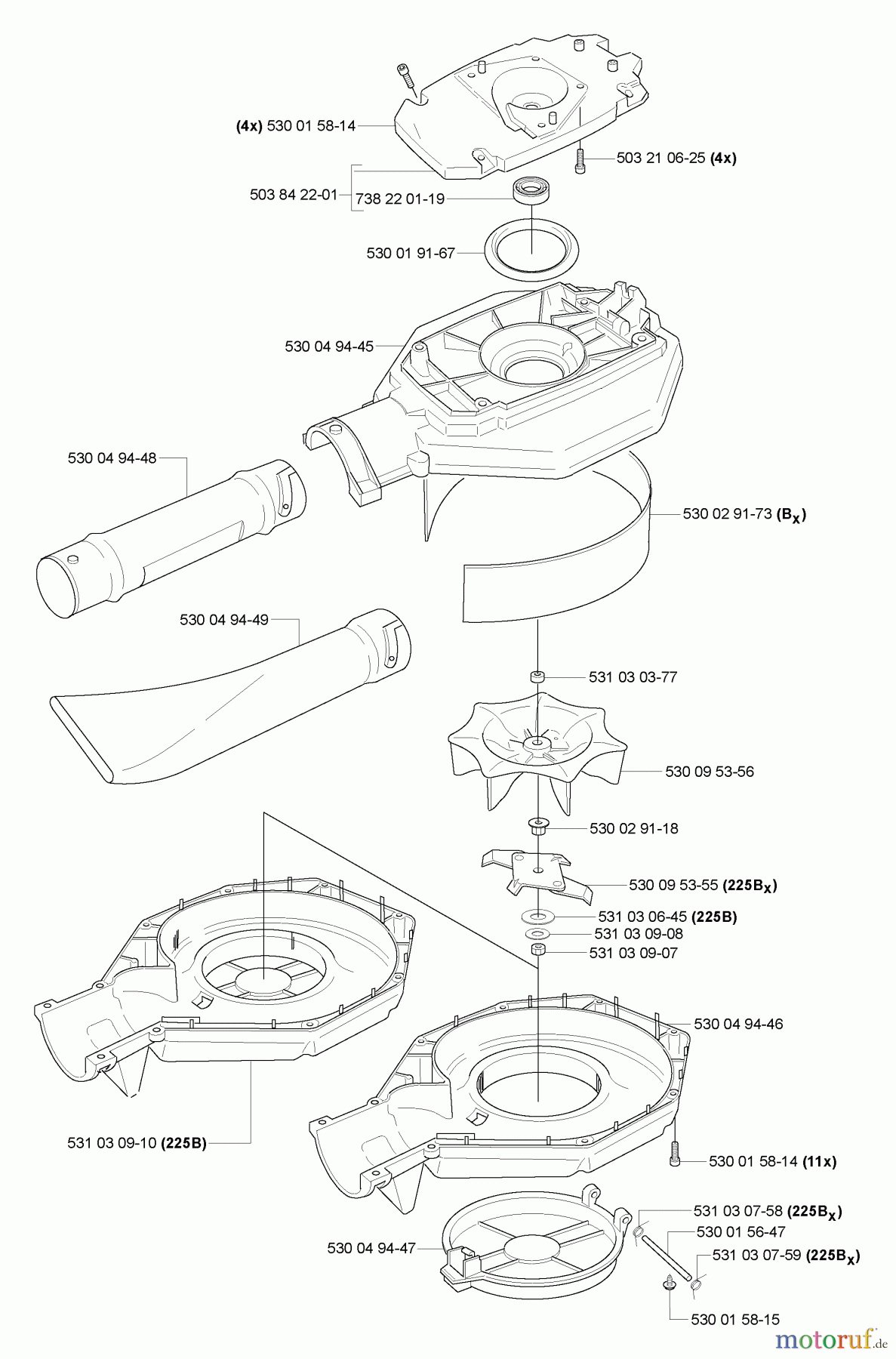 Husqvarna Bläser / Sauger / Häcksler / Mulchgeräte 225 BX - Husqvarna Handheld Blower Vacuum (2006-09 & After) Housing/ Impeller / Tubes