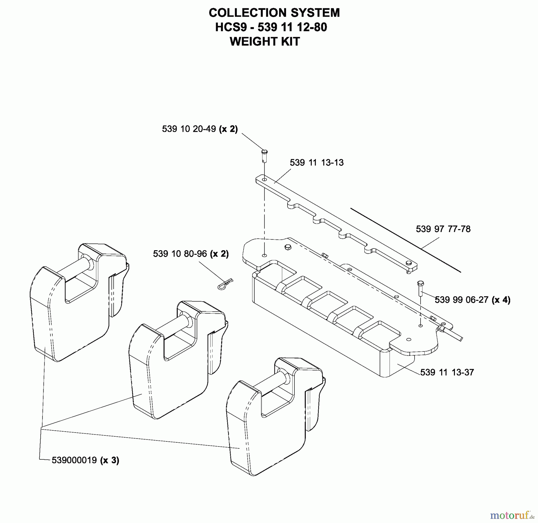 Husqvarna Nullwendekreismäher, Zero-Turn iZ 4217 TSKAA (968999254) - Husqvarna Zero-Turn Mower (2005-12 to 2006-07) Accessories HCS9 Collection System Weight Kit