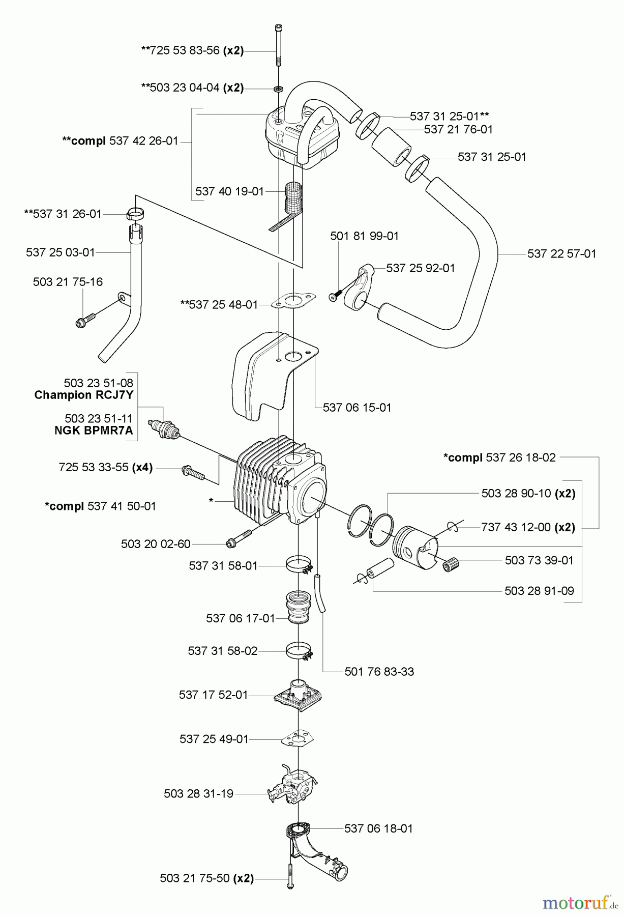 Husqvarna Bläser / Sauger / Häcksler / Mulchgeräte 356 BT - Husqvarna Backpack Blower (2004-10 & After) Muffler, Piston/Cylinder & Carburetor/Intake