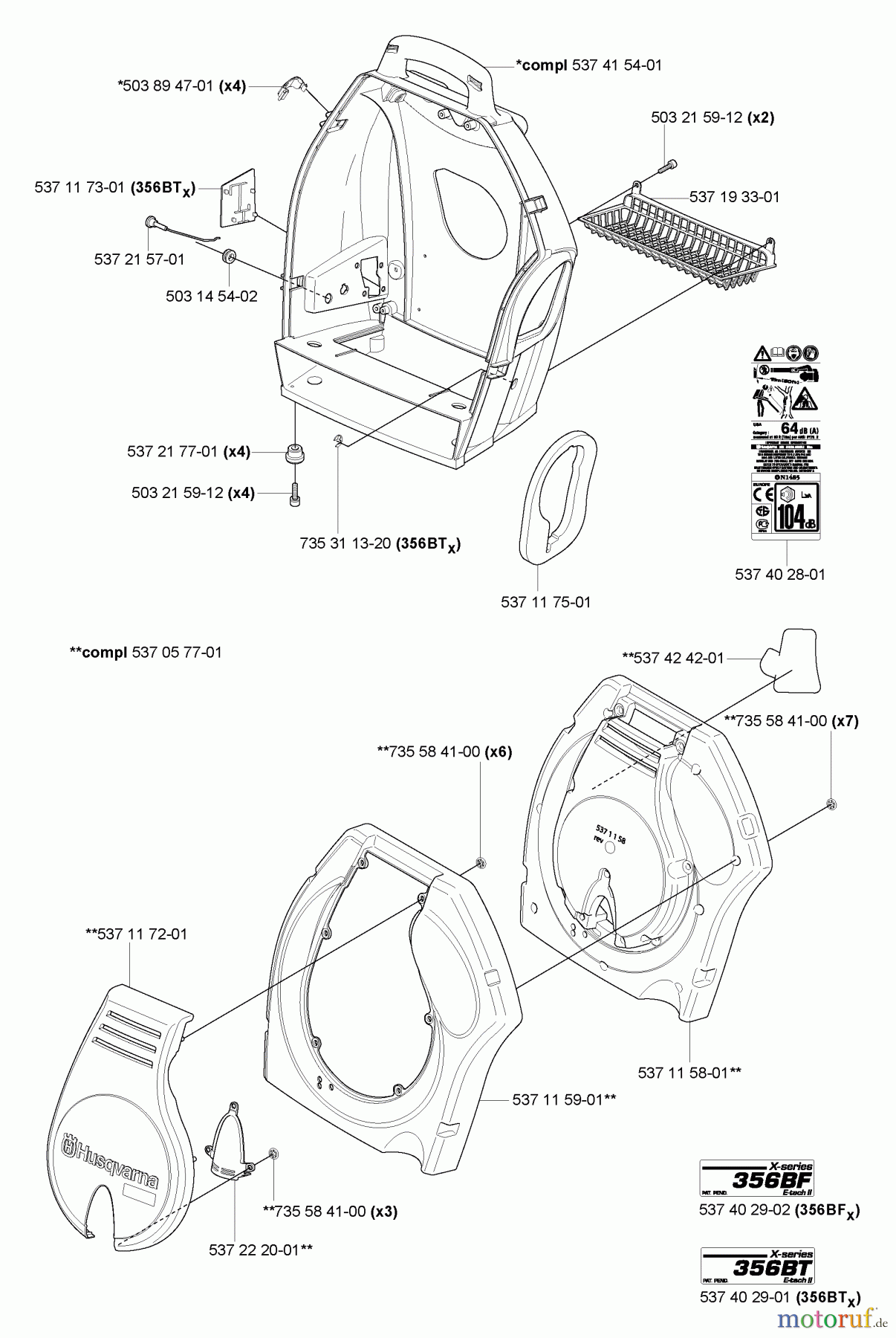Husqvarna Bläser / Sauger / Häcksler / Mulchgeräte 356 BT - Husqvarna Backpack Blower (2004-10 & After) Outer Housing
