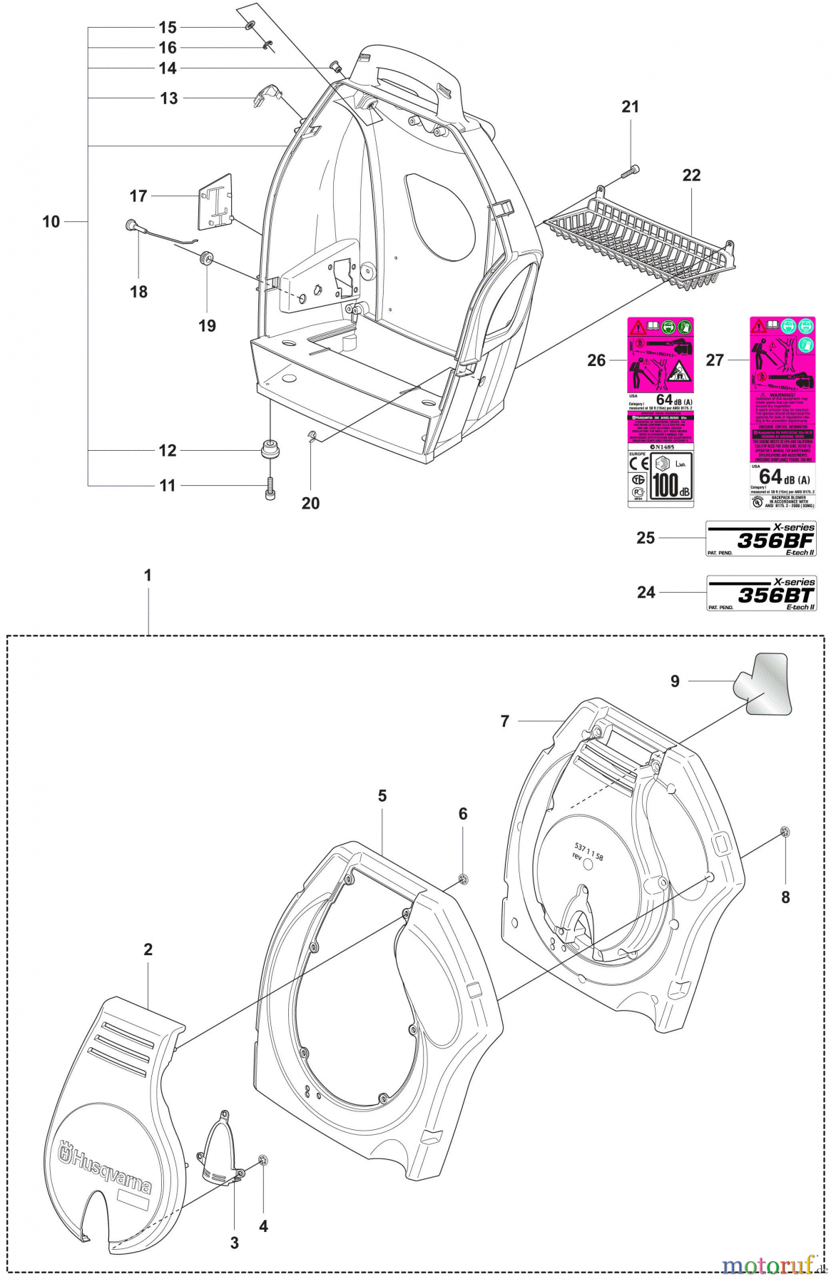 Husqvarna Bläser / Sauger / Häcksler / Mulchgeräte 356 BF X-Series - Husqvarna Backpack Blower (2009-07 & After) Outer Housing