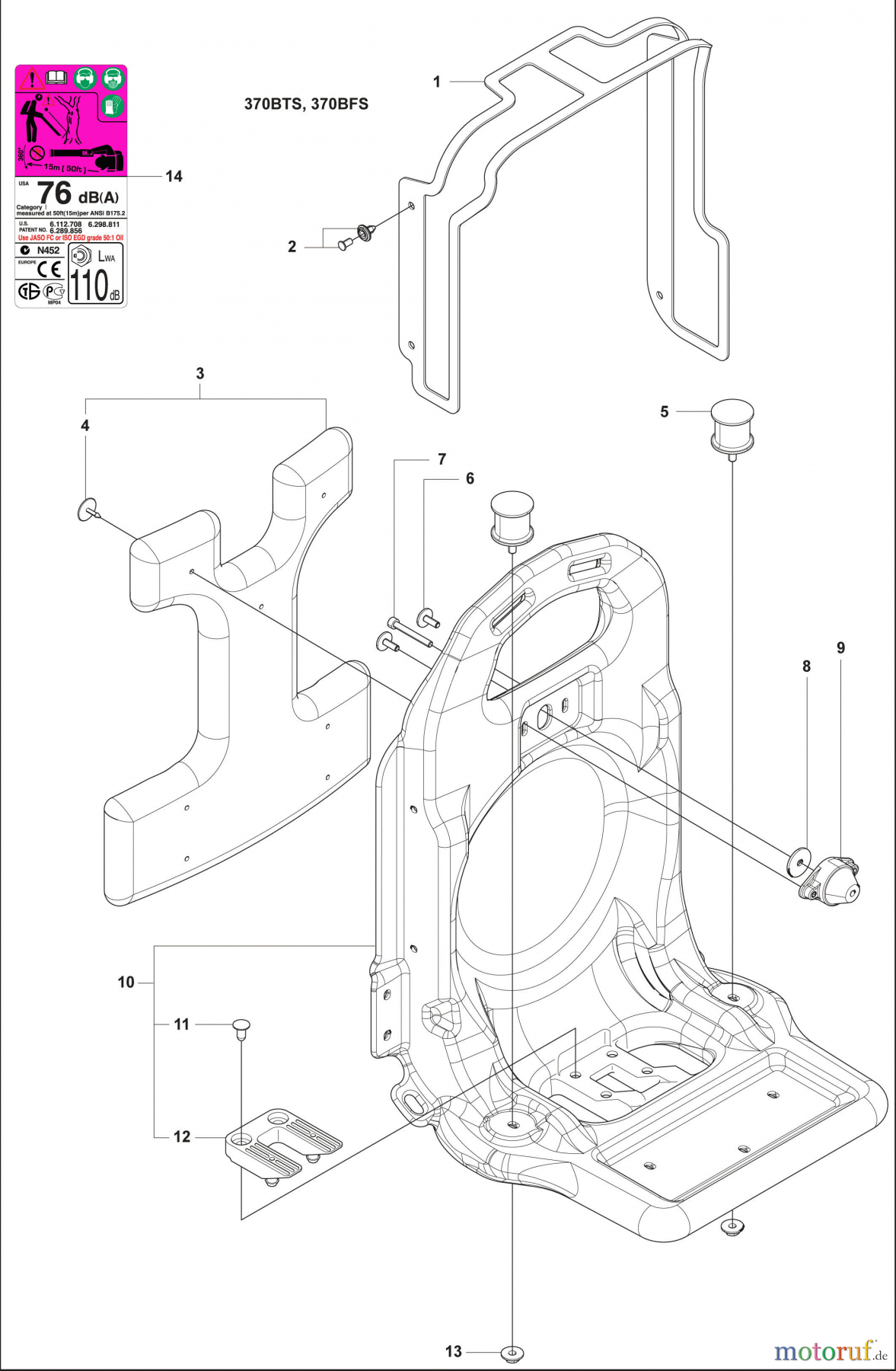 Husqvarna Bläser / Sauger / Häcksler / Mulchgeräte 370 BTS - Husqvarna Backpack Blower (2009-03 & After) Frame / Frame Cover