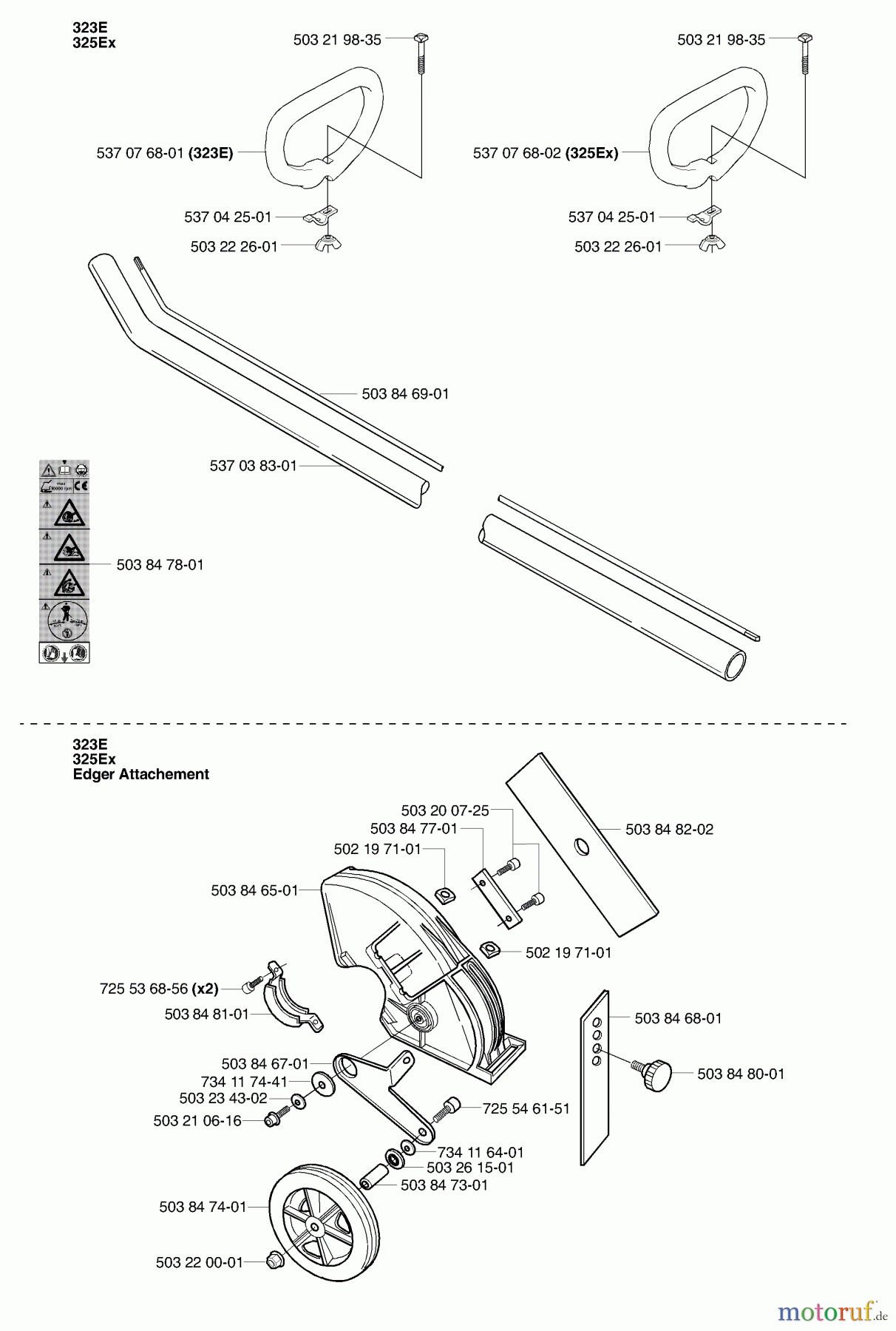 Husqvarna Zubehör Husqvarna Handheld Edger Attachment for 325 EX (2006-04 & After) Shaft / Tube / Handle / Blade / Guard