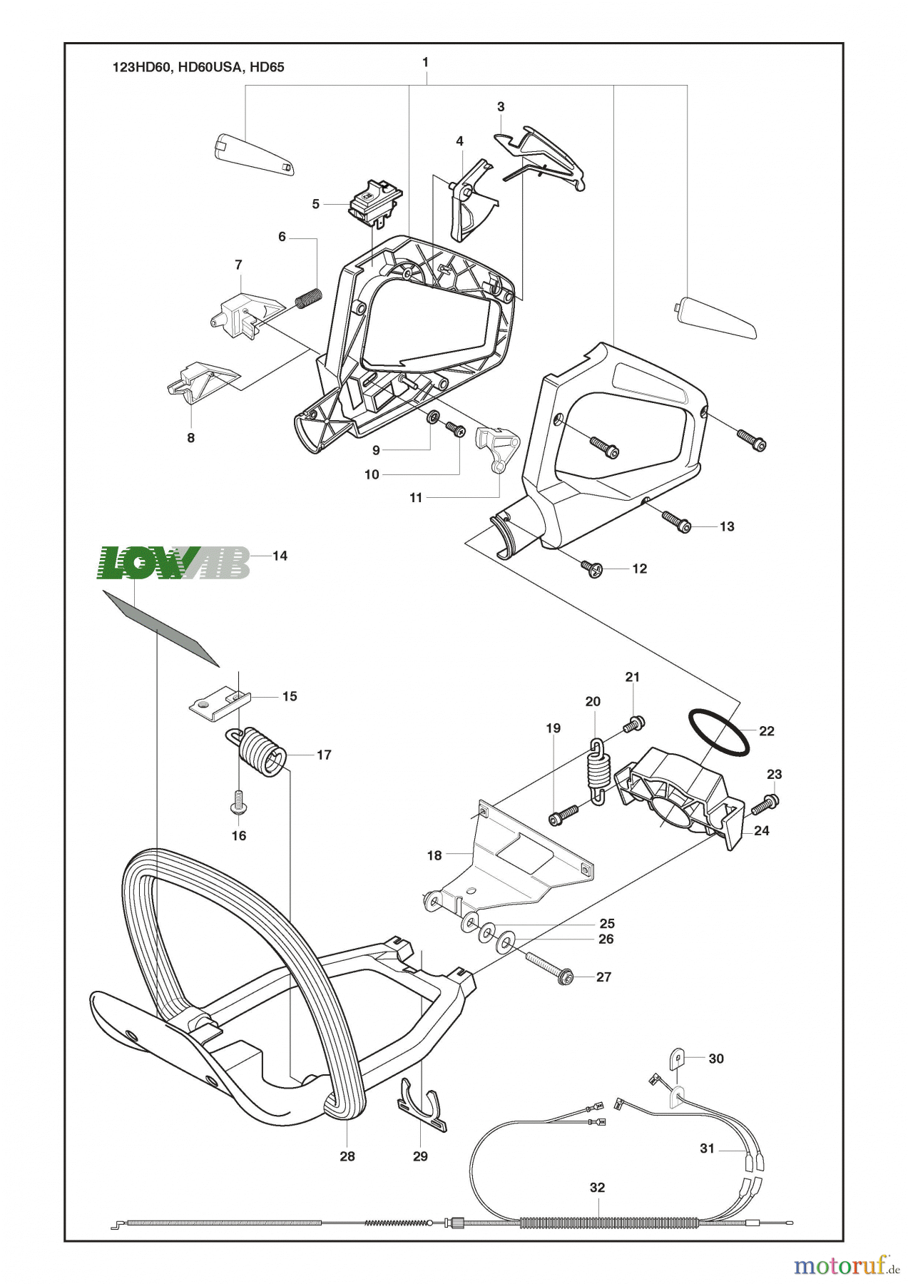 Husqvarna Heckenscheren 123 HD 60 - Husqvarna Hedge Trimmer (2010-02 & After) Handle
