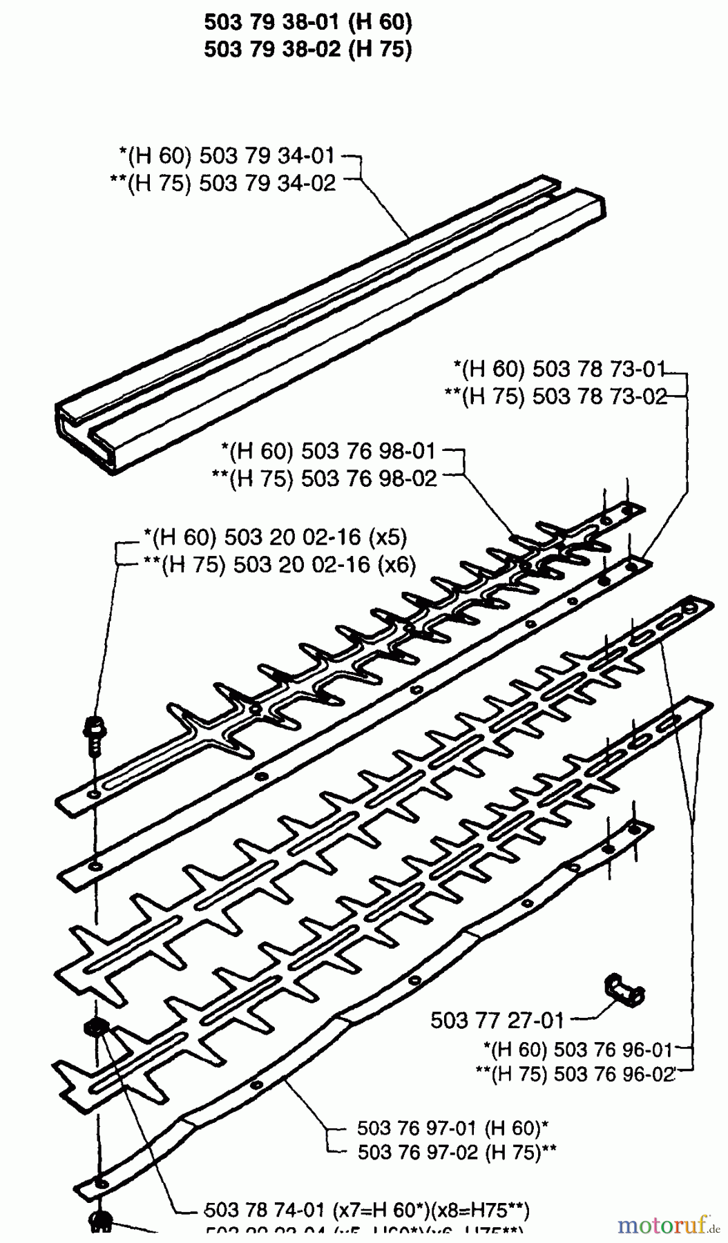 Husqvarna Heckenscheren 225 H 75 - Husqvarna Hedge Trimmer (1996-12 to 1997-12) Blade Assembly