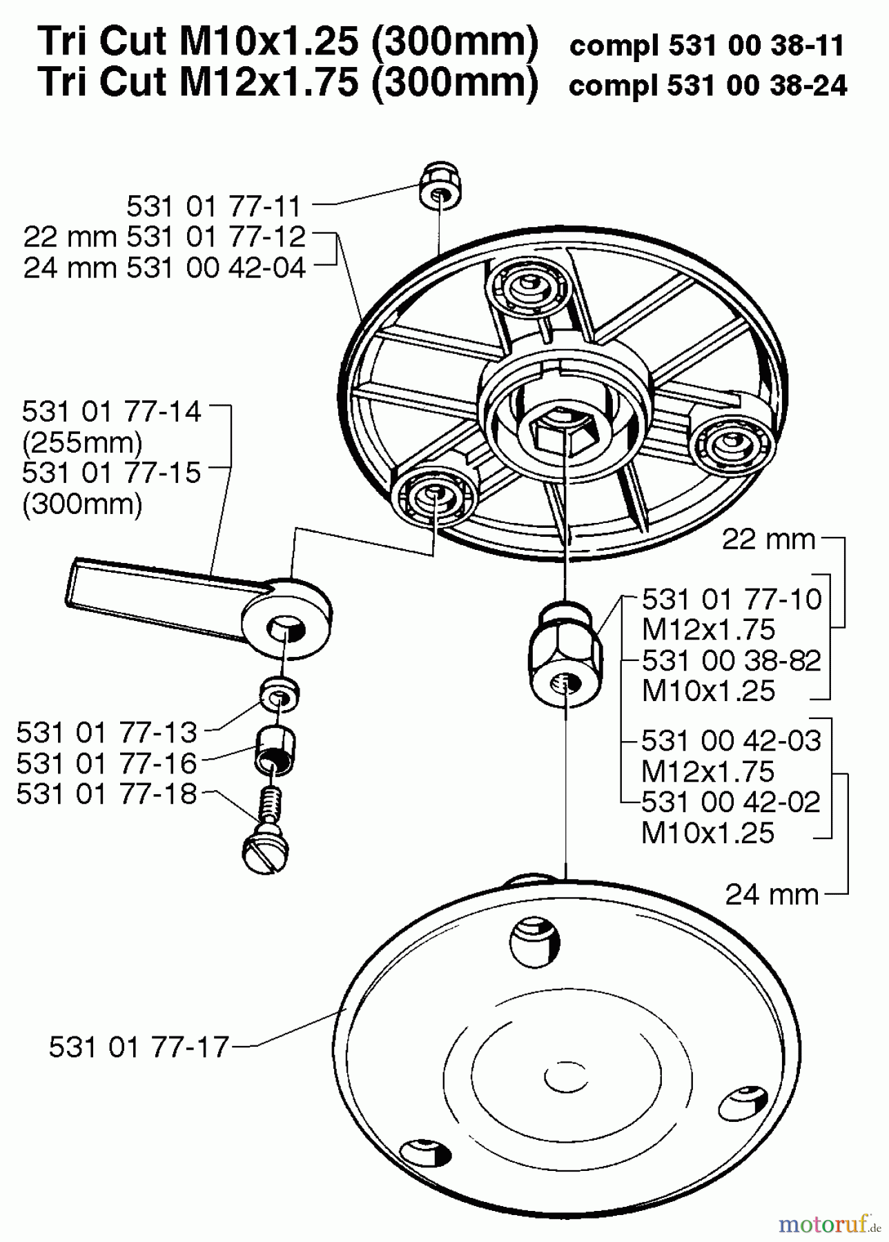 Husqvarna Zubehör Husqvarna Trimmer Heads (1999-06 & After) Tri Cut M10x1.25 & M12x1.75