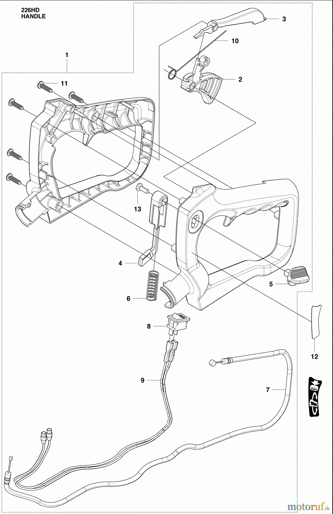 Husqvarna Heckenscheren 226 HD 75 S - Husqvarna Hedge Trimmer (2009-01 & After) Rear Handle / Trigger