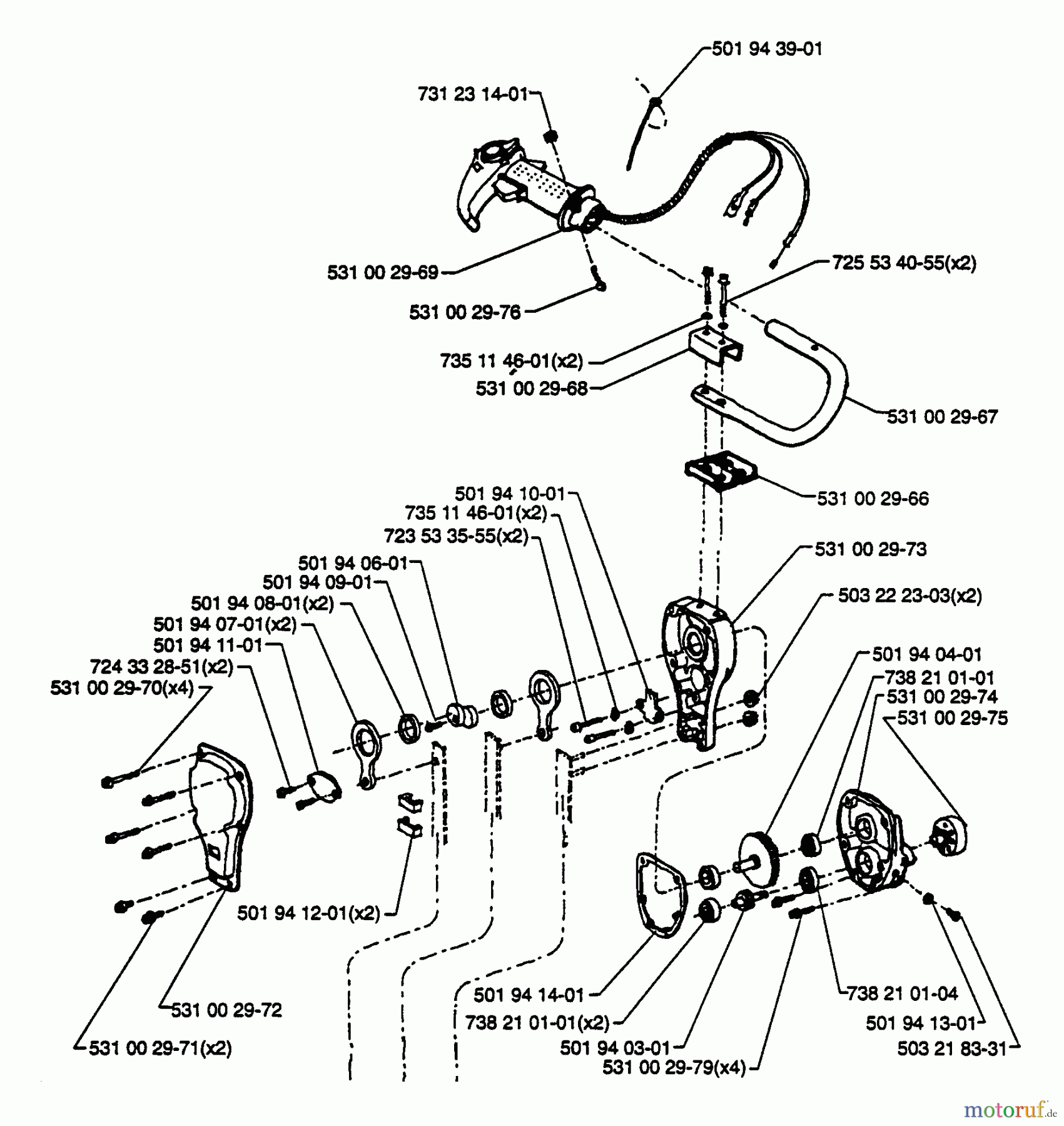 Husqvarna Heckenscheren 26 H - Husqvarna Hedge Trimmer (1993-01 to 1994-02) Gearbox / Throttle Assy.