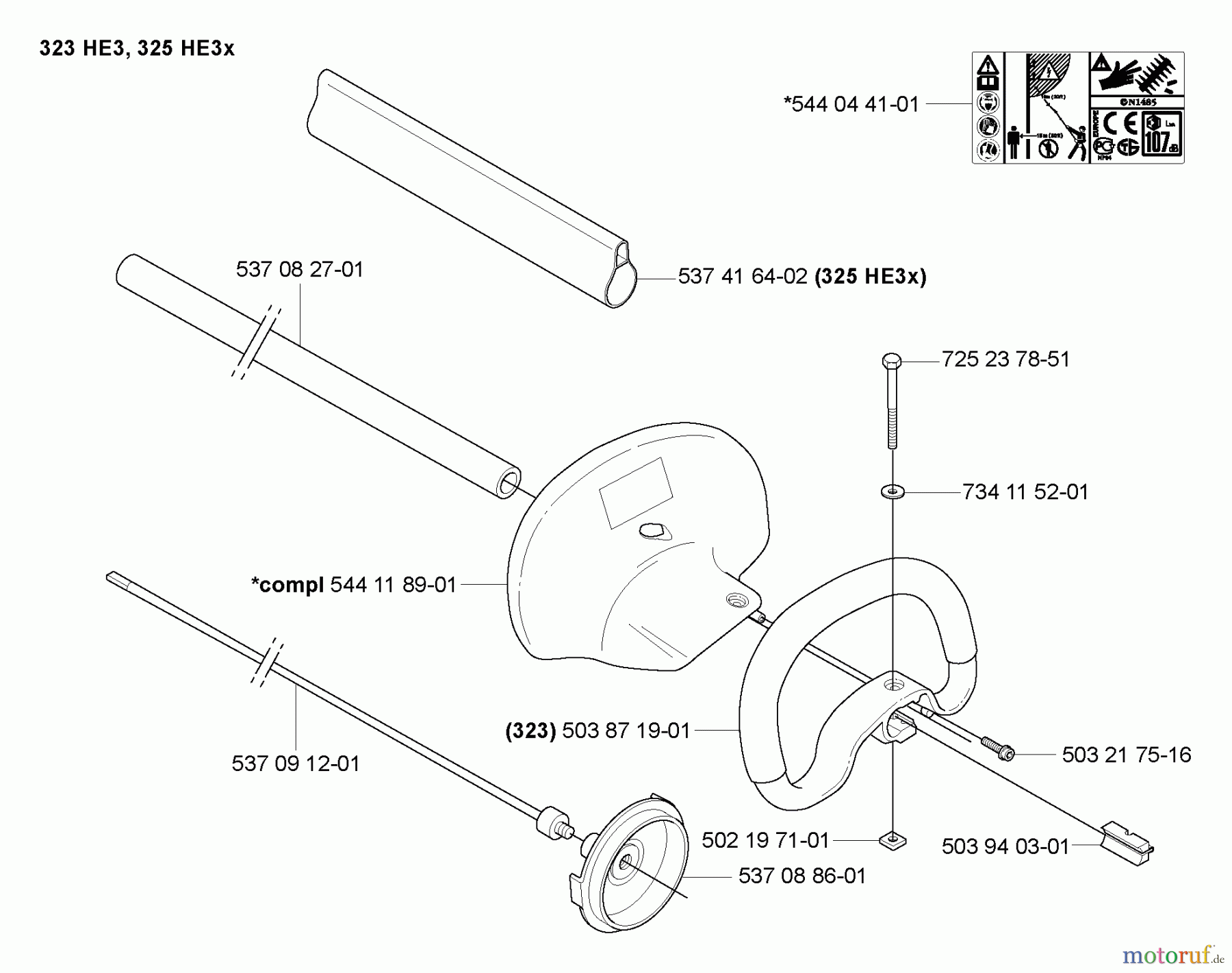 Husqvarna Heckenscheren 323 HE 3 - Husqvarna Hedge Trimmer (2005-10 to 2006-12) Handle / Shaft / Tube
