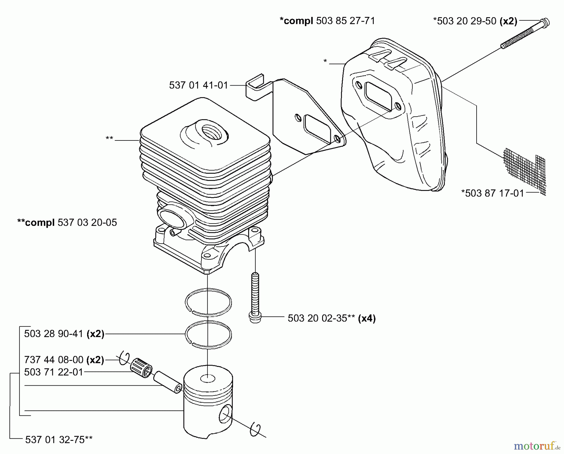 Husqvarna Heckenscheren 325 HDA 55 - Husqvarna Hedge Trimmer (2001-01 to 2001-04) Piston / Cylinder & Muffler