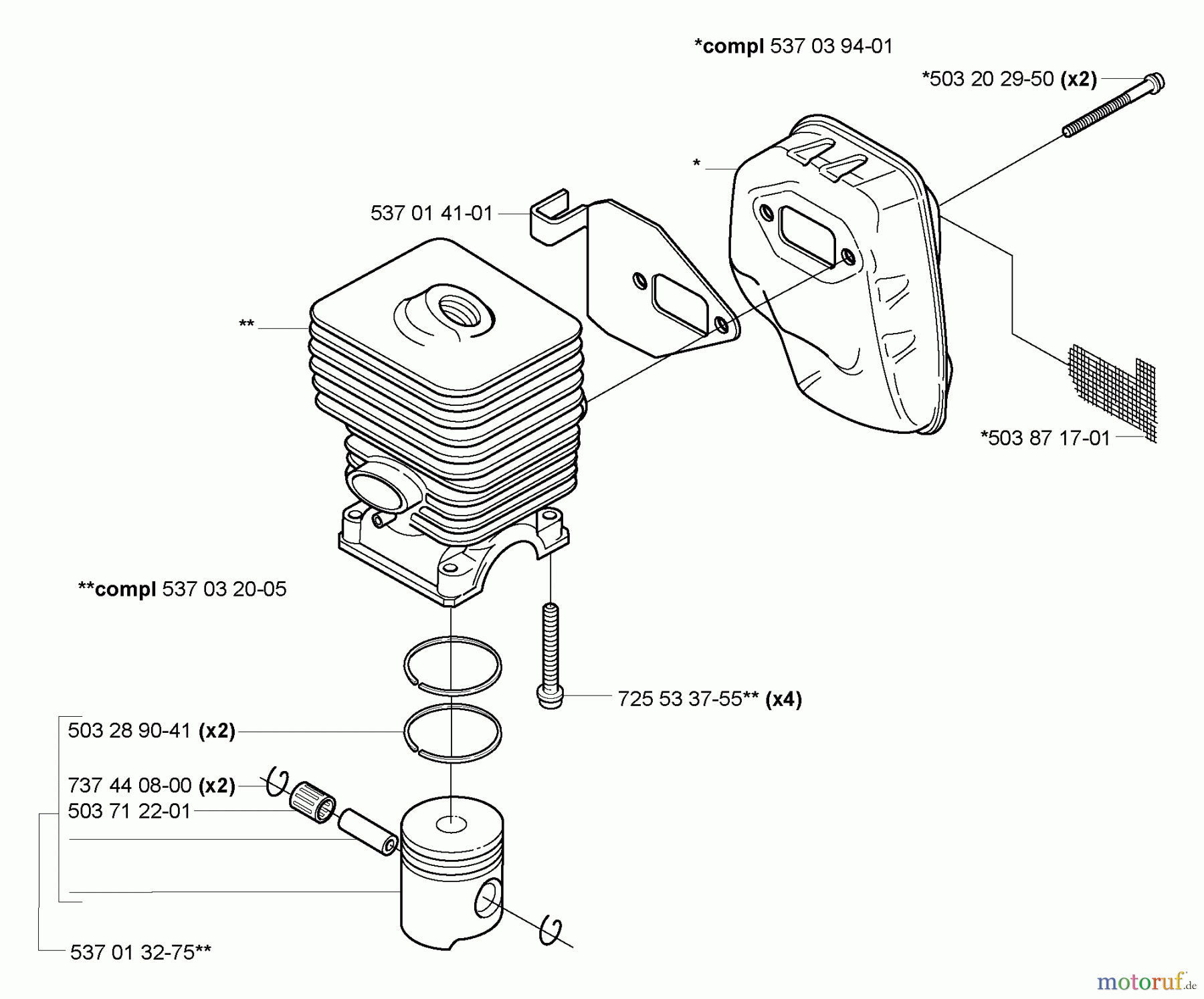 Husqvarna Heckenscheren 323 HE 3 - Husqvarna Hedge Trimmer (2005-02 to 2005-08) Piston/Cylinder & Muffler