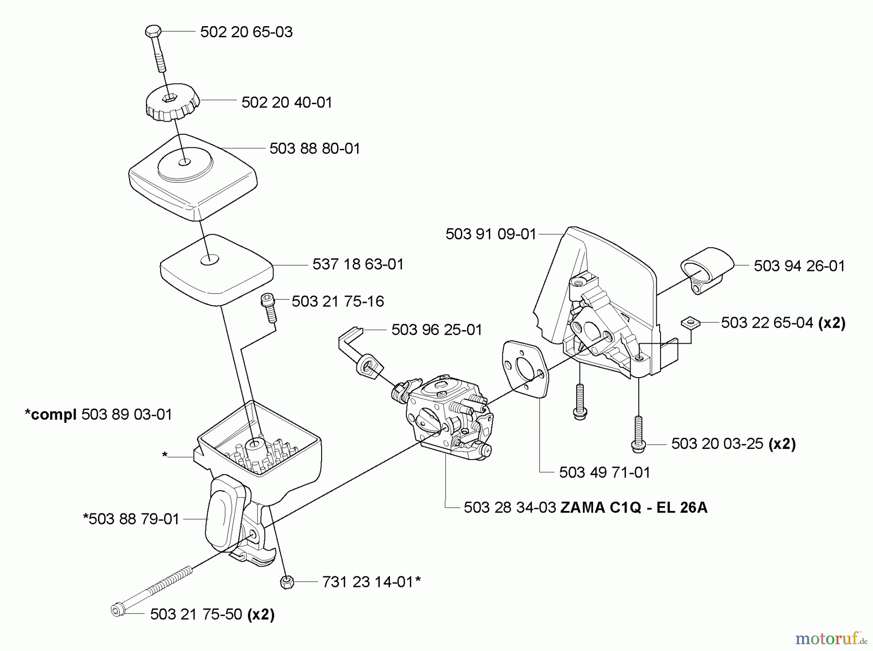 Husqvarna Zubehör HA 850 - Husqvarna Hedge Trimmer Attachment (2007-01 & After) Air Filter/ Carburetor