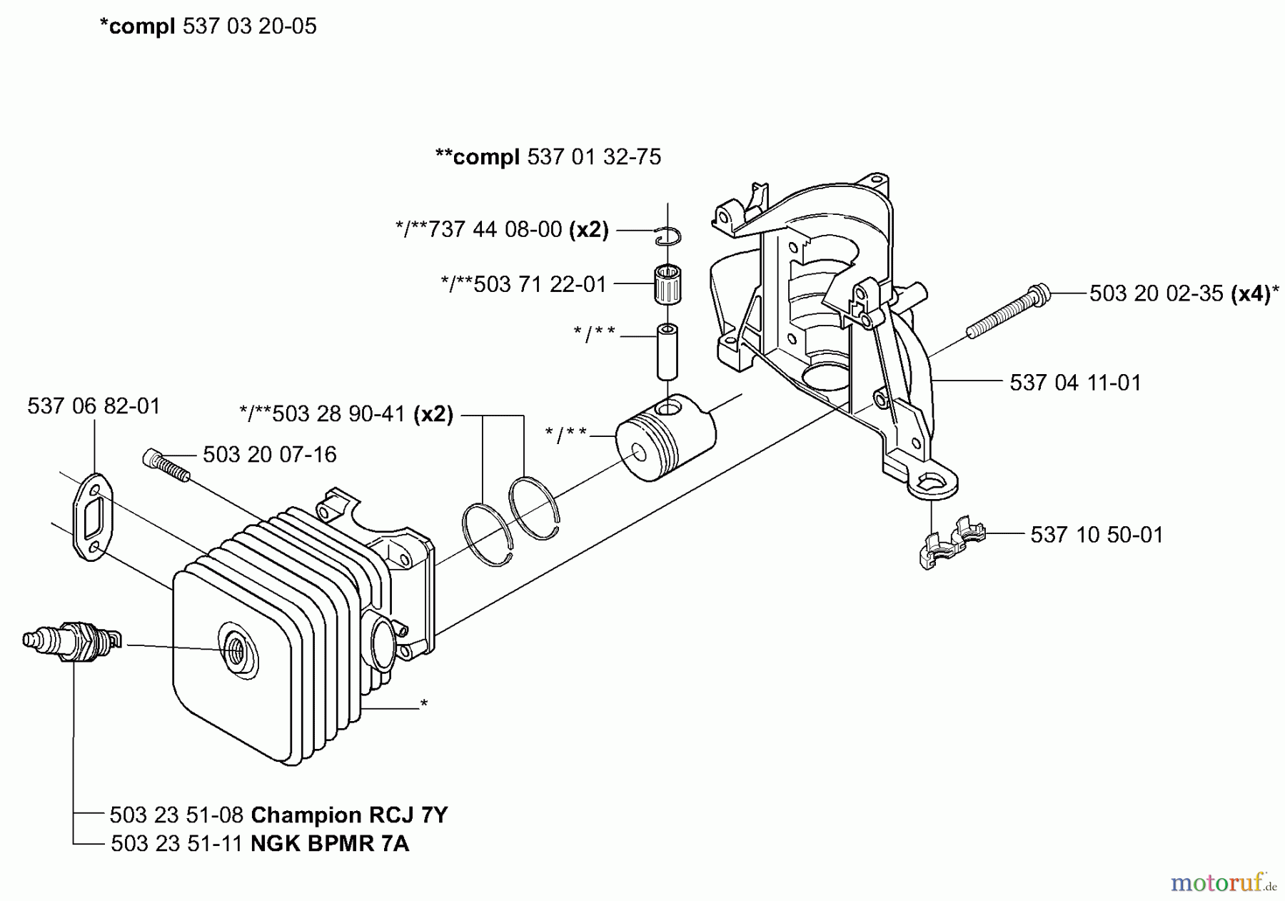 Husqvarna Heckenscheren 325 HS 75 - Husqvarna Hedge Trimmer (2000-10 & After) Piston / Cylinder & Crankcase