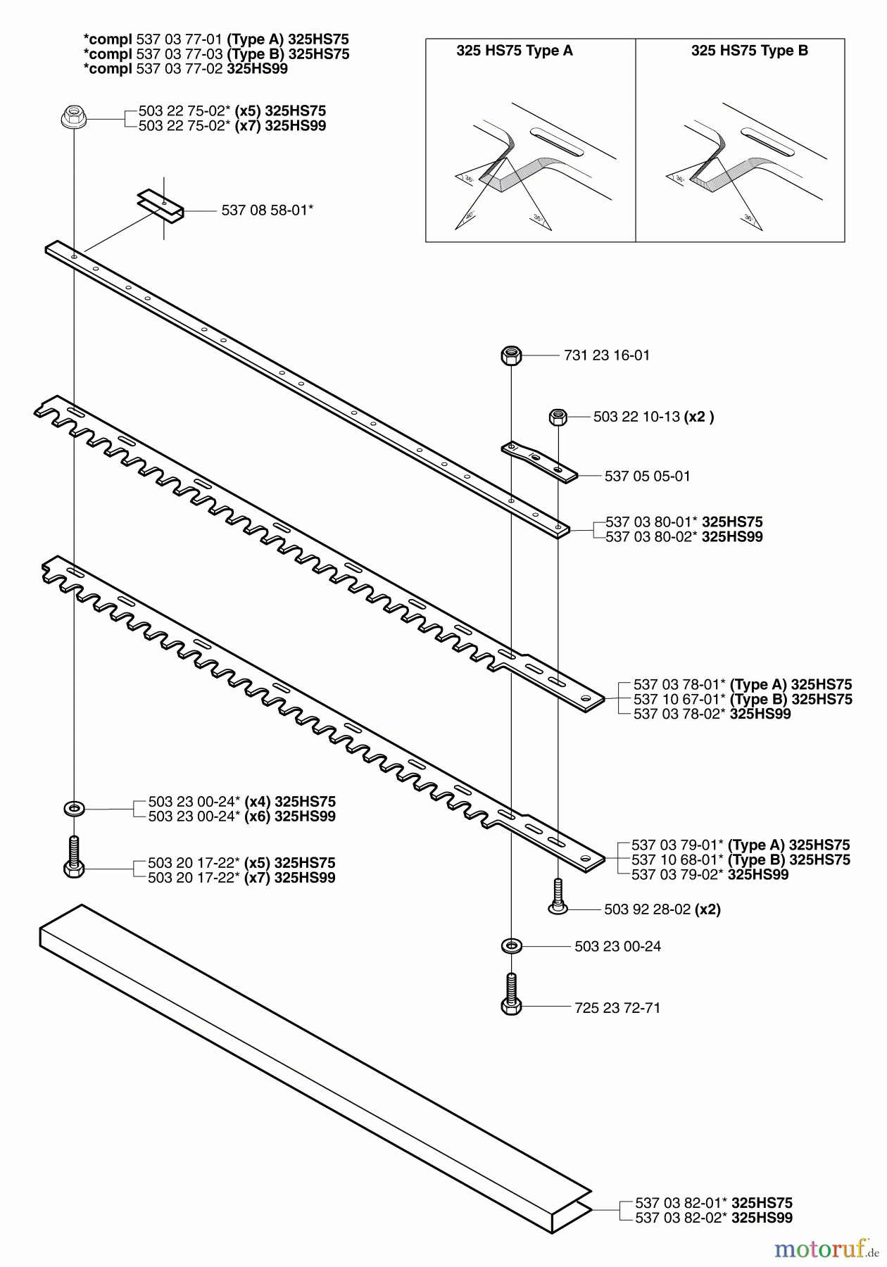 Husqvarna Heckenscheren 325 HS 75X - Husqvarna Hedge Trimmer (2003-01 to 2008-04) Cutter Bars