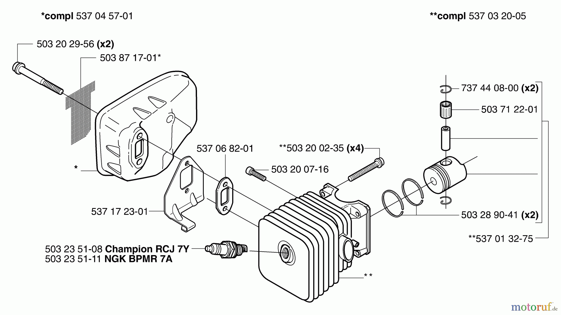Husqvarna Heckenscheren 325 HS 99X - Husqvarna Hedge Trimmer (2003-01 to 2008-04) Piston/Cylinder & Muffler
