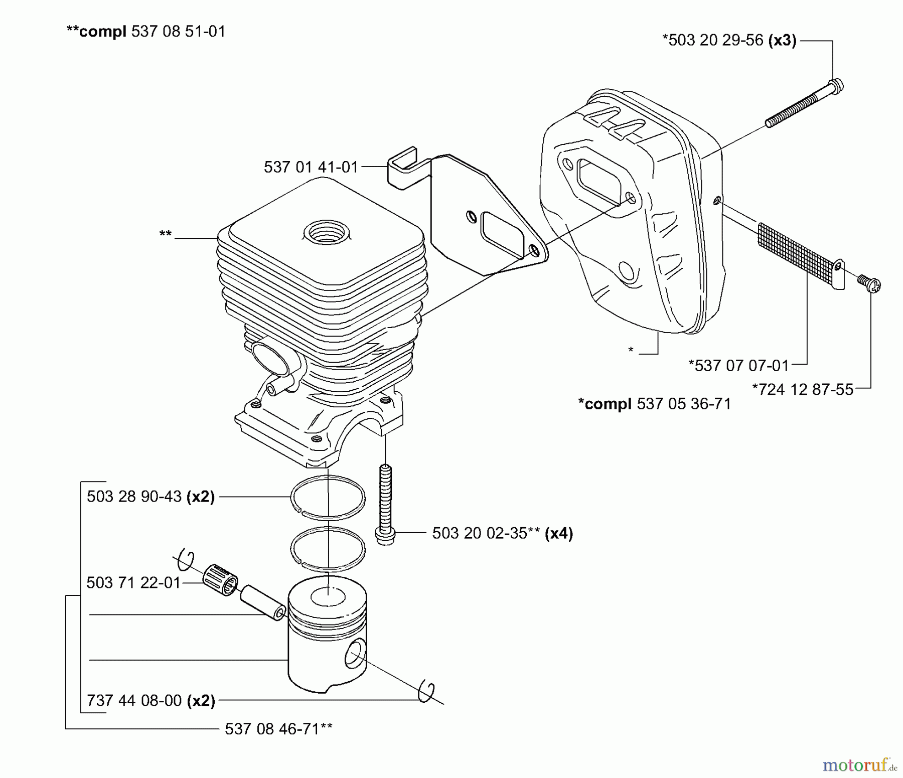 Husqvarna Heckenscheren 326 HE 3 - Husqvarna Hedge Trimmer (E-tech 2 & After) Piston / Cylinder / Muffler