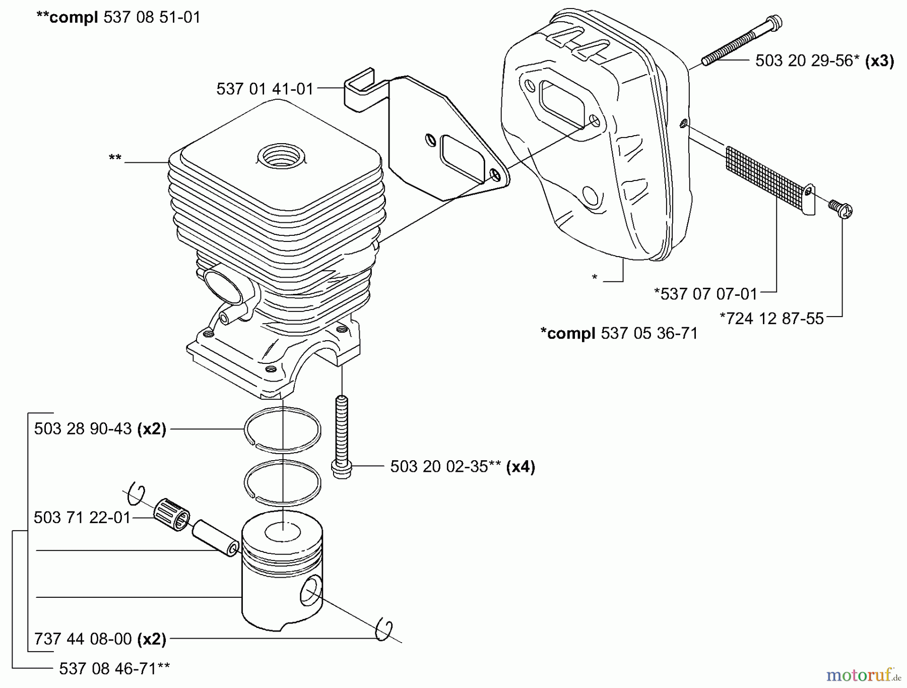 Husqvarna Heckenscheren 326 HE 3X - Husqvarna Hedge Trimmer (2004-01 to 2005-09) Piston / Cylinder & Muffler
