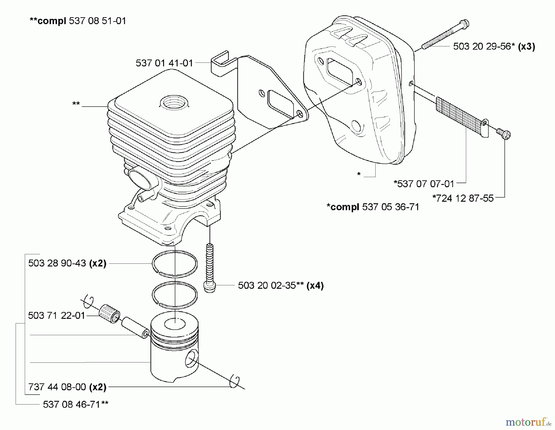 Husqvarna Zubehör HA 850 - Husqvarna Hedge Trimmer Attachment (2005-10 to 2006-12) Cylinder/ Piston / Muffler