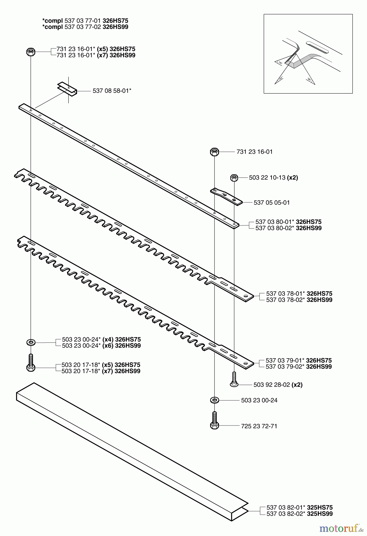 Husqvarna Heckenscheren 326 HS 75X - Husqvarna Hedge Trimmer (2002-01 to 2002-12) Cutting Blades