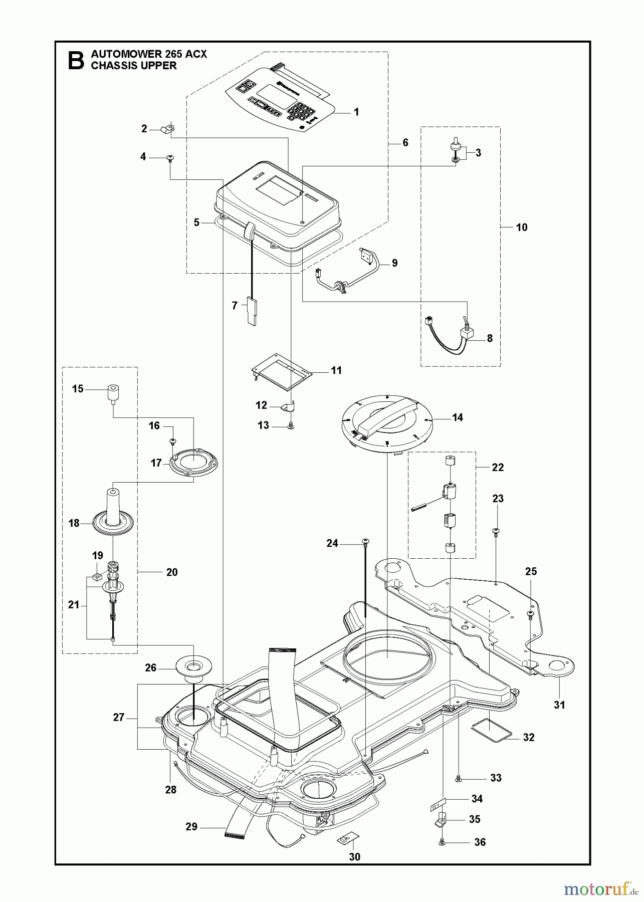 Husqvarna Automower, Mähroboter 265 ACX - Husqvarna Auto Mower (2013-01 & After) CHASSIS UPPER