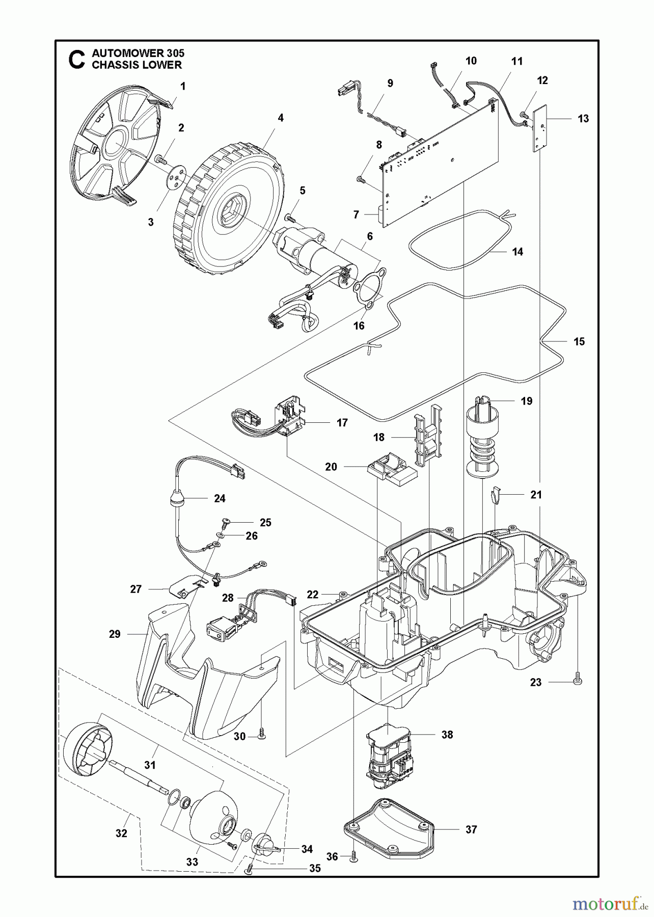  Husqvarna Automower, Mähroboter 305 - Husqvarna Auto Mower (2013-01 & After) CHASSIS LOWER