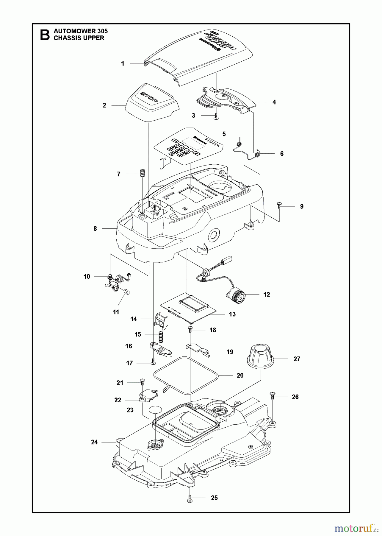 Husqvarna Automower, Mähroboter 305 - Husqvarna Auto Mower (2013-01 & After) CHASSIS UPPER