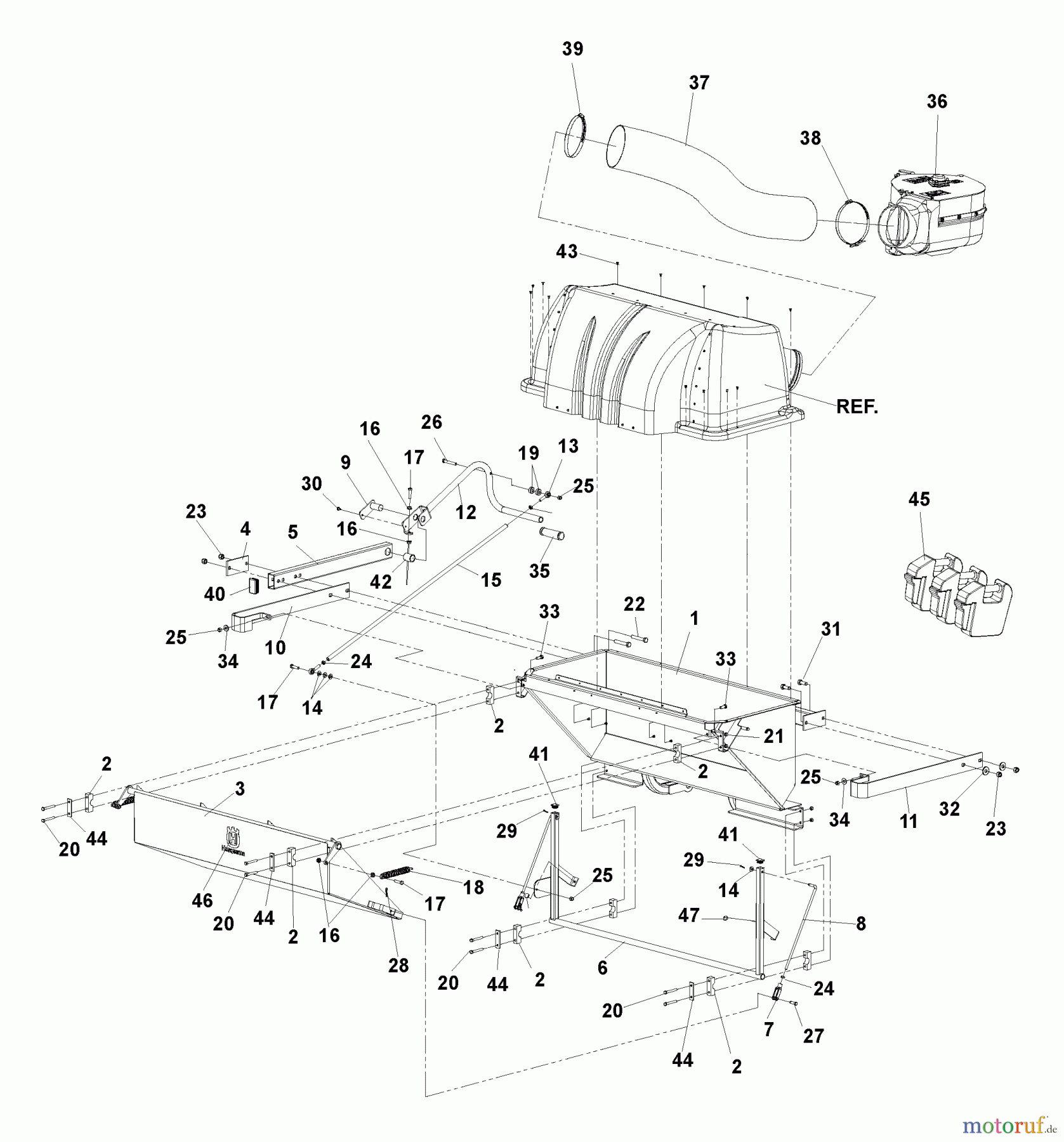 Husqvarna Zubehör, Rasenmäher / Mäher 539113706 - Husqvarna Dump From Seat Grass Collection System (2006-09 & After) Hopper Assembly