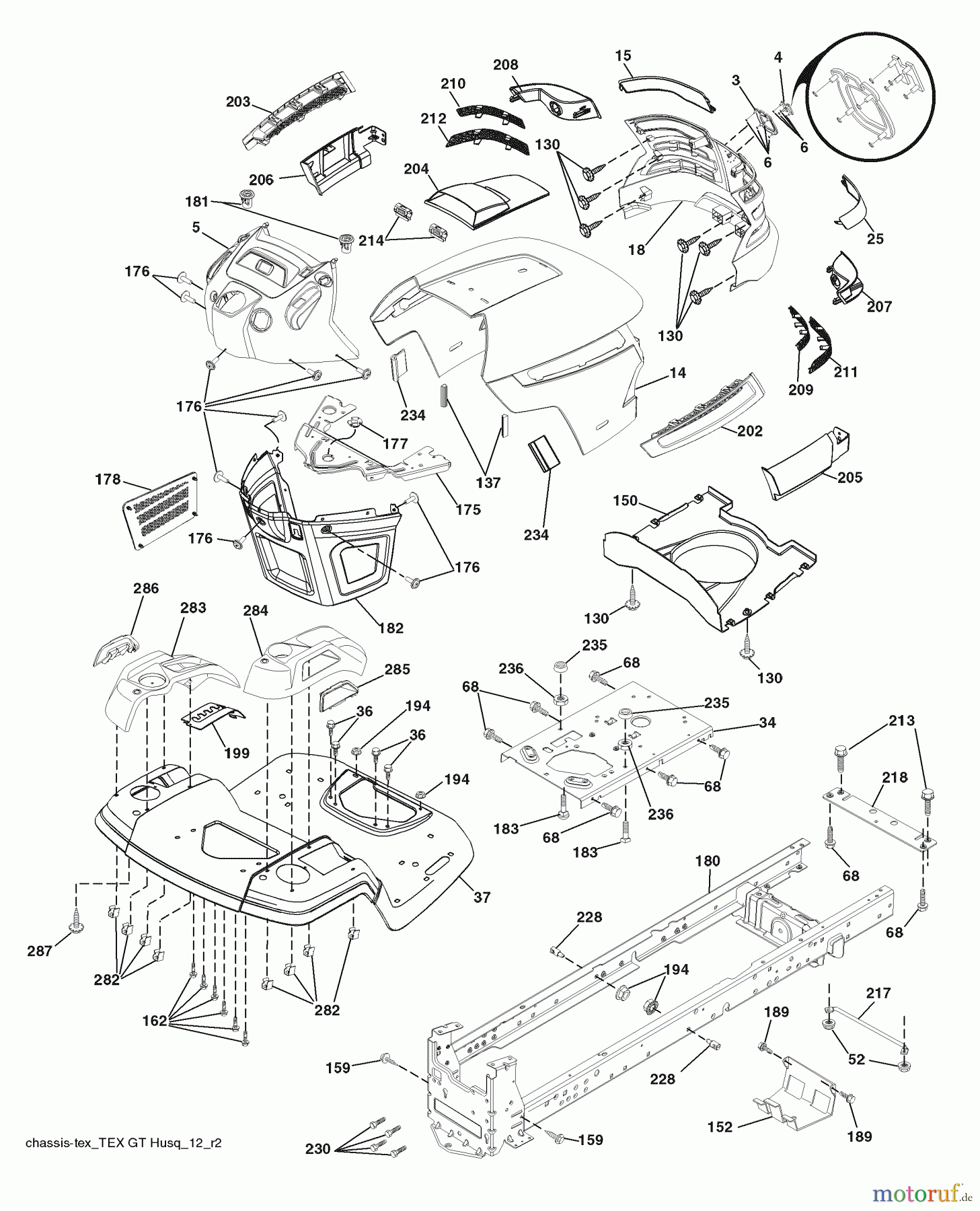 Husqvarna Rasen und Garten Traktoren 2042LS (96043004800) - Husqvarna Lawn Tractor (2007-12 & After) (California) Chassis