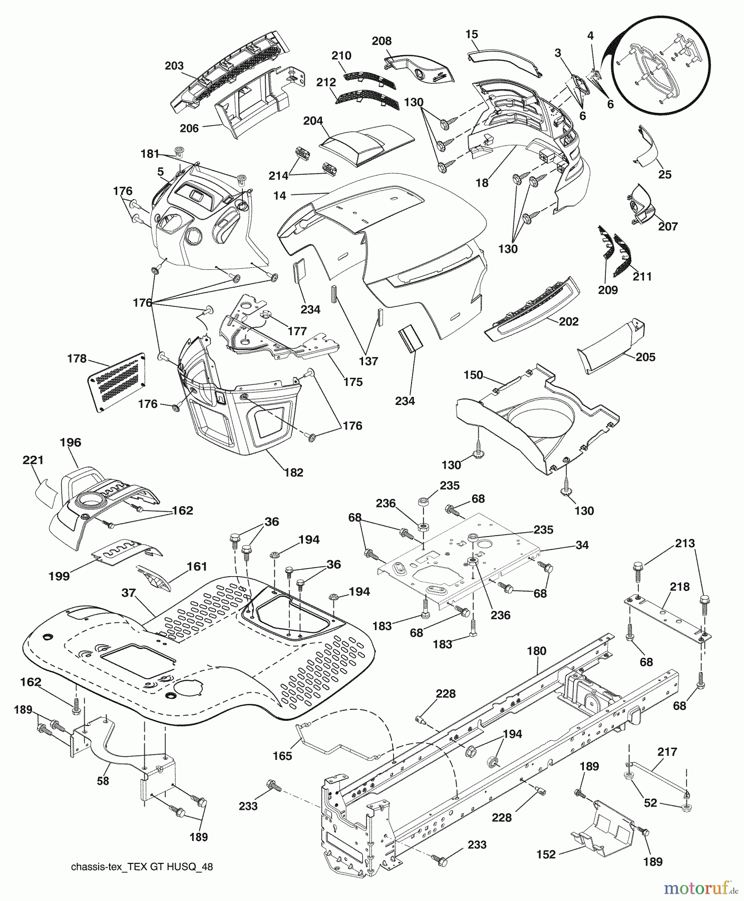 Husqvarna Rasen und Garten Traktoren 2146XLS (96043006700) - Husqvarna Lawn Tractor (2008-12 & After) Chassis