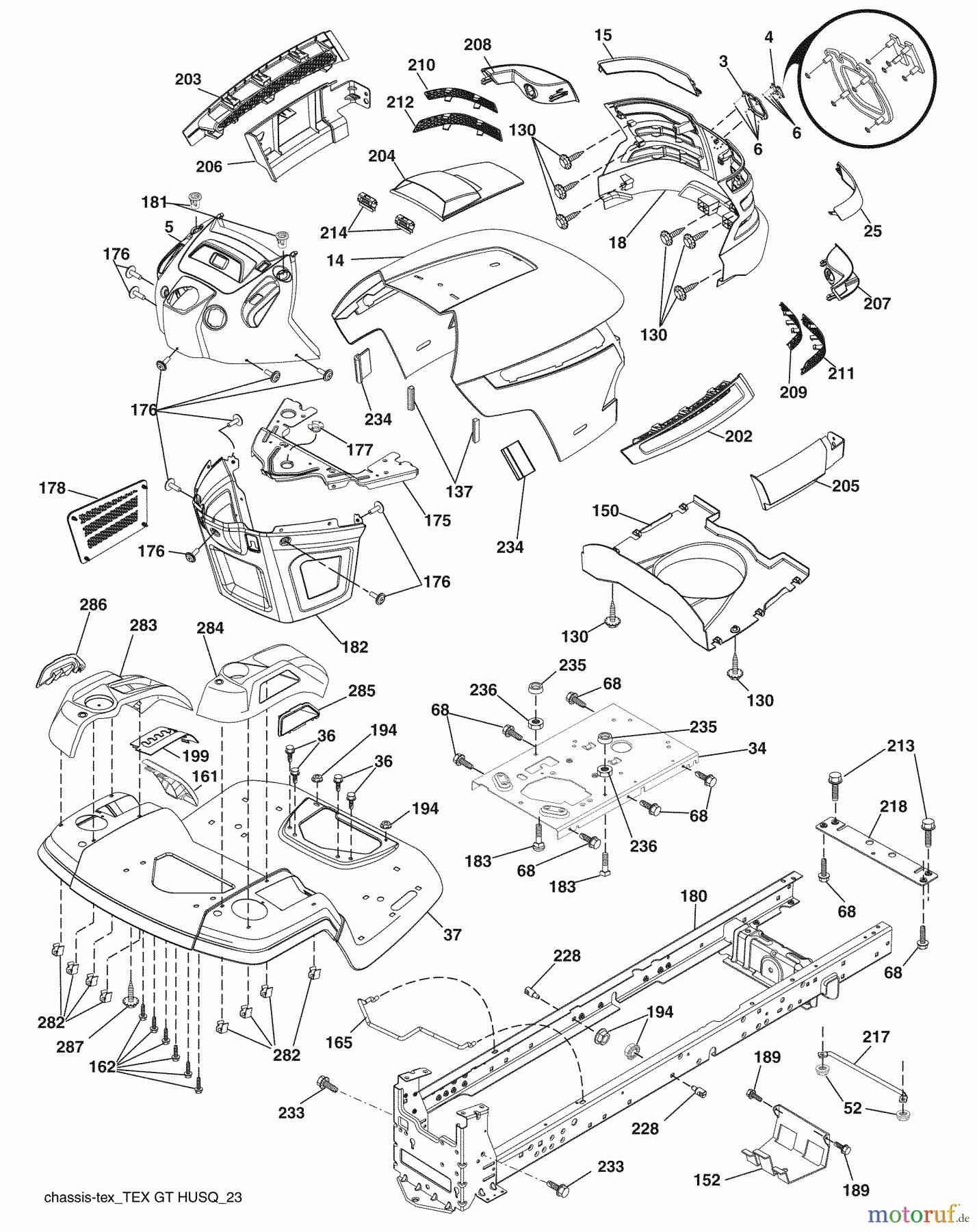 Husqvarna Rasen und Garten Traktoren 2348LS (96043007700) - Husqvarna Lawn Tractor (2008-11 & After) (California) Chassis